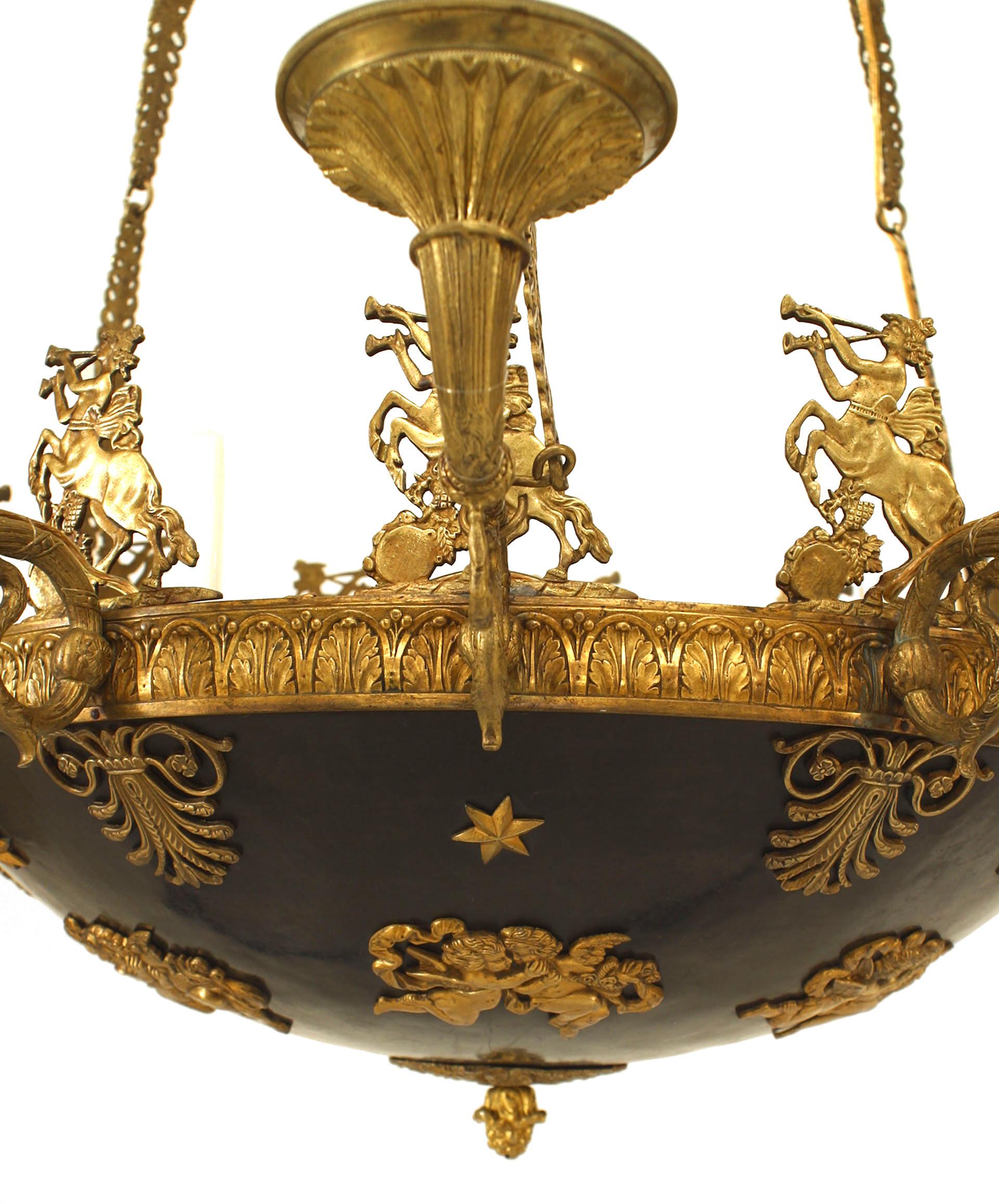 Stile impero Lampadario francese in bronzo Impero con ciotola ebanizzata in vendita