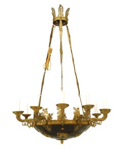 French Empire Bronze Chandelier with Ebonized Bowl