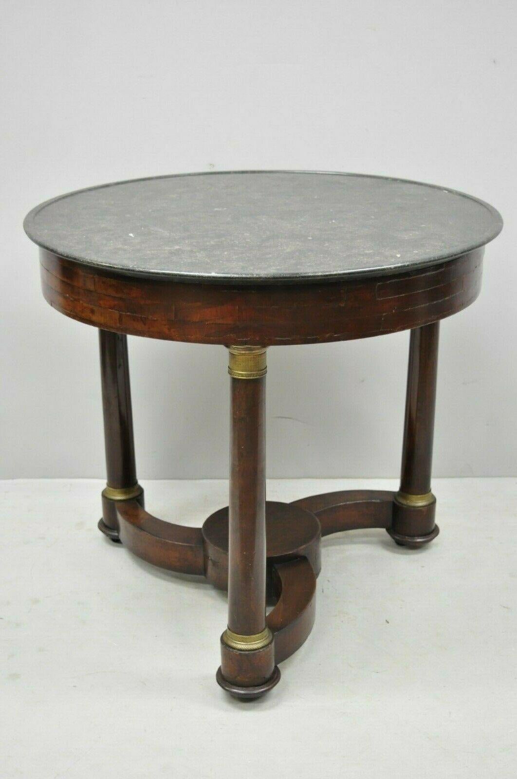 French Empire Mahogany Round Marble Top Center Table with Brass Ormolu 7