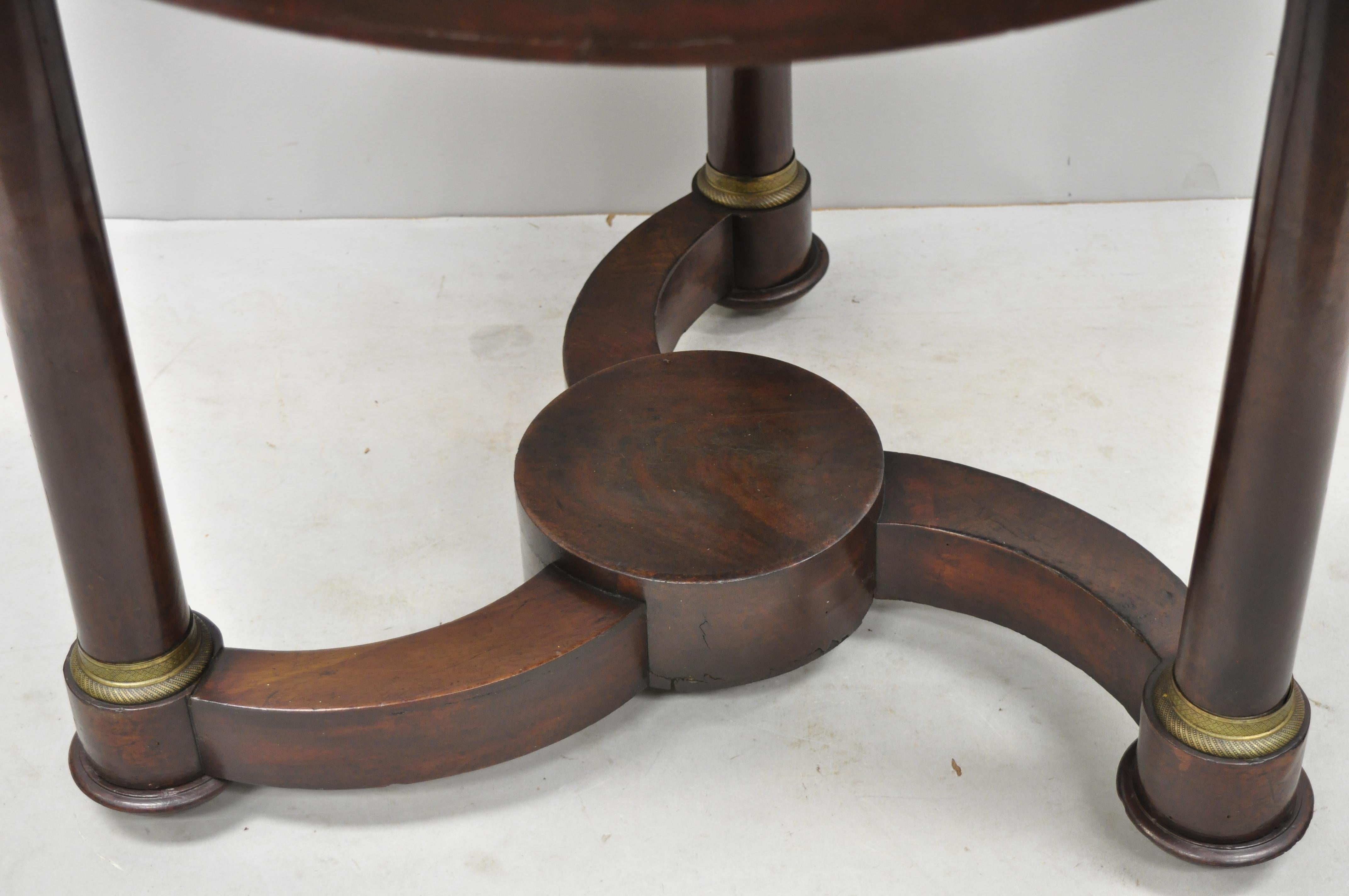 French Empire Mahogany Round Marble Top Center Table with Brass Ormolu In Good Condition In Philadelphia, PA