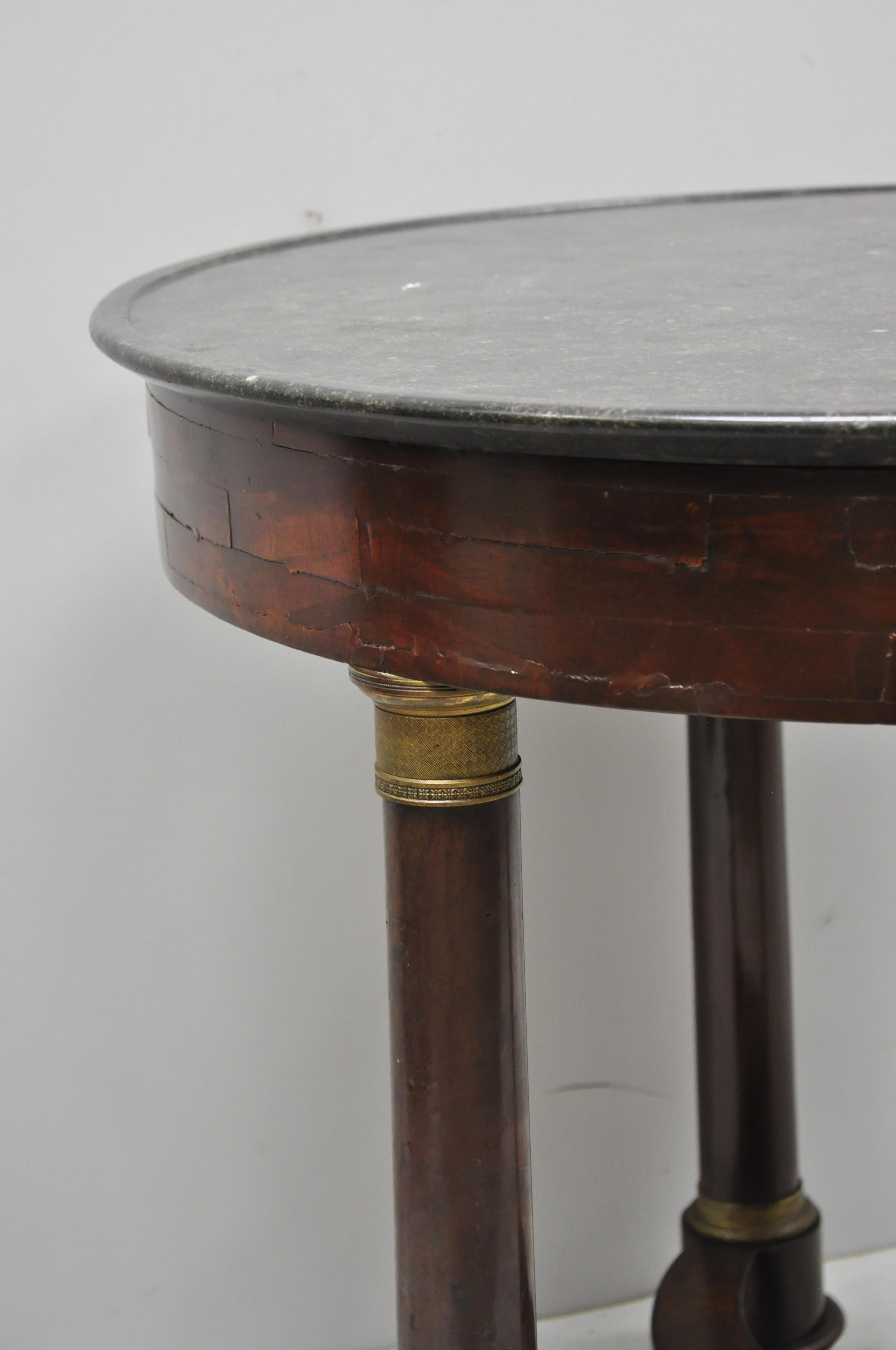 19th Century French Empire Mahogany Round Marble Top Center Table with Brass Ormolu