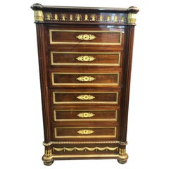 Arcón alto Semainier de estilo Imperio francés del S. XIX montado en ormolu
