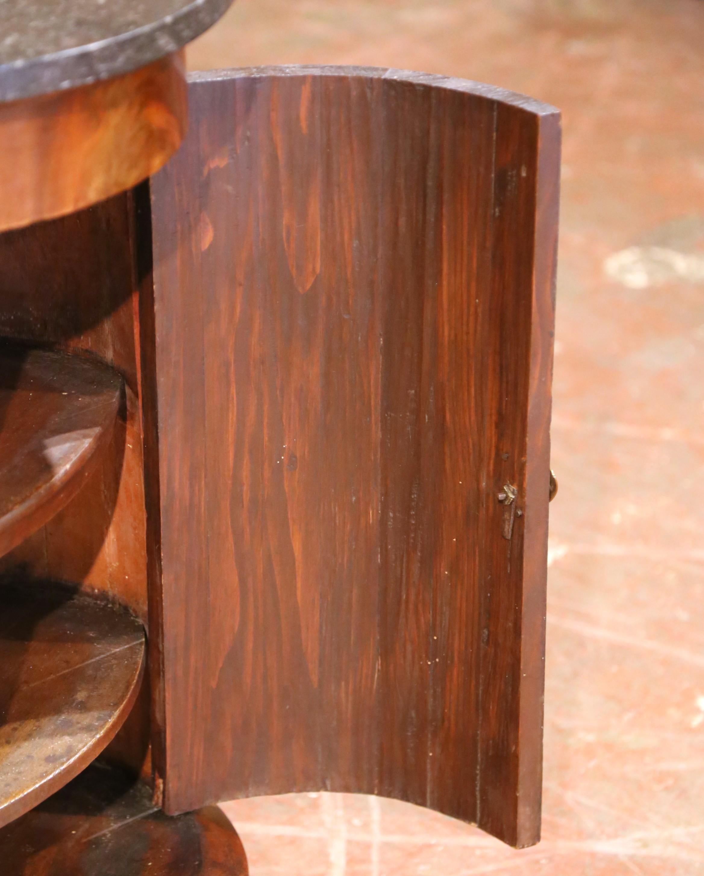 19th Century 19th C. French Empire Style Walnut Bouillotte Table with Black Fossil Marble Top For Sale