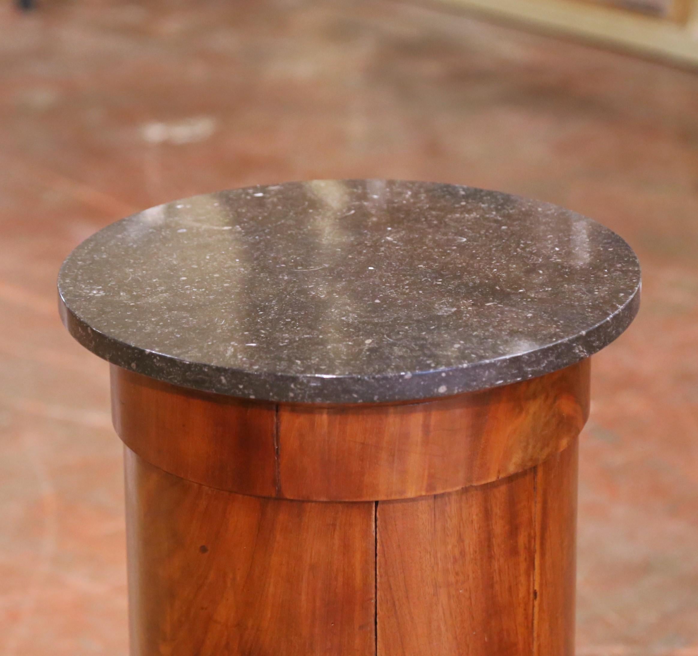 19th C. French Empire Style Walnut Bouillotte Table with Black Fossil Marble Top For Sale 3