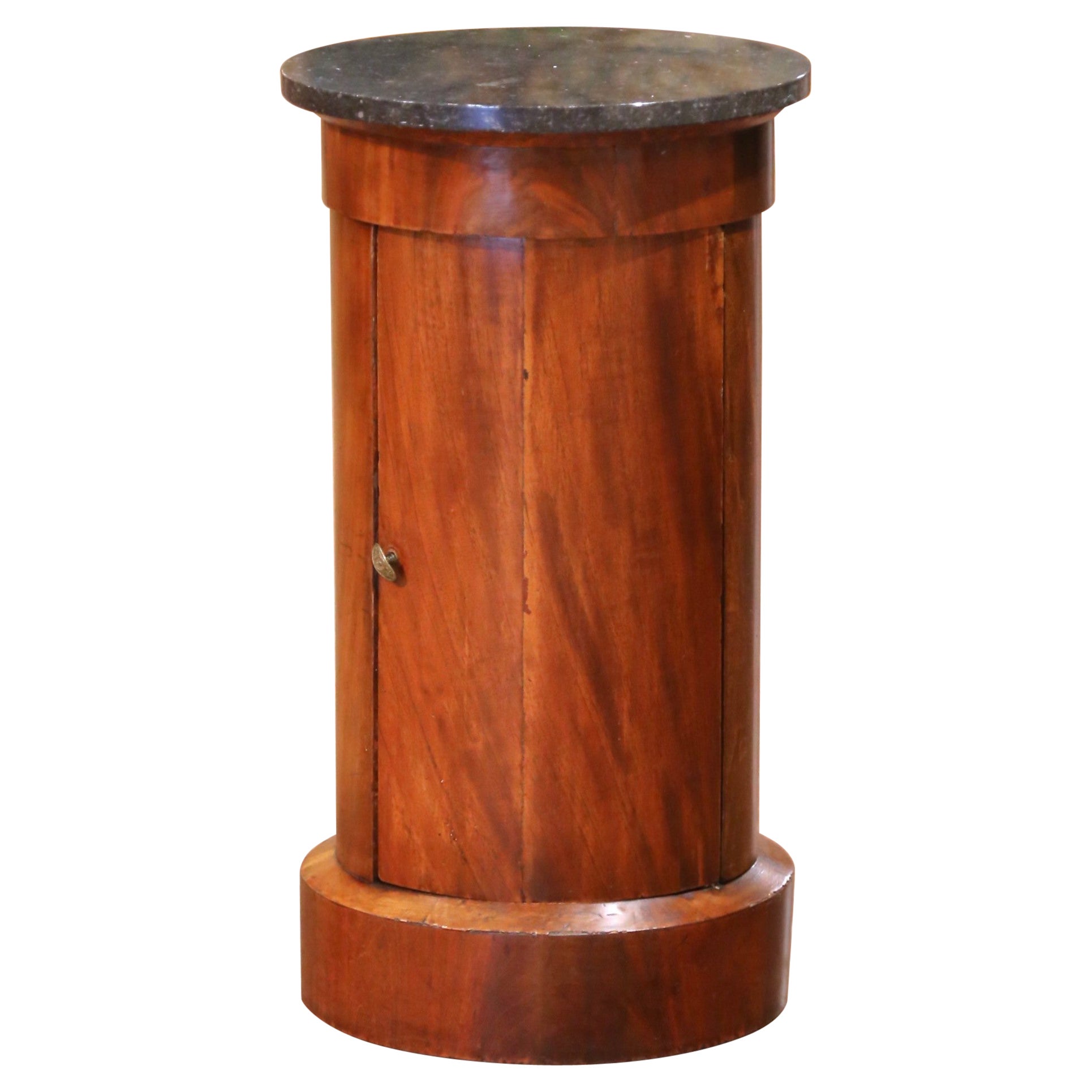19th C. French Empire Style Walnut Bouillotte Table with Black Fossil Marble Top For Sale