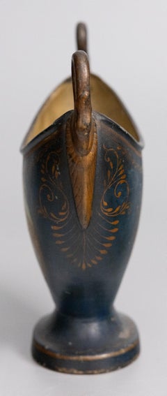 19th C. French Empire Tole Pedestal Jardiniere Cachepot Urn With Bronze Swans