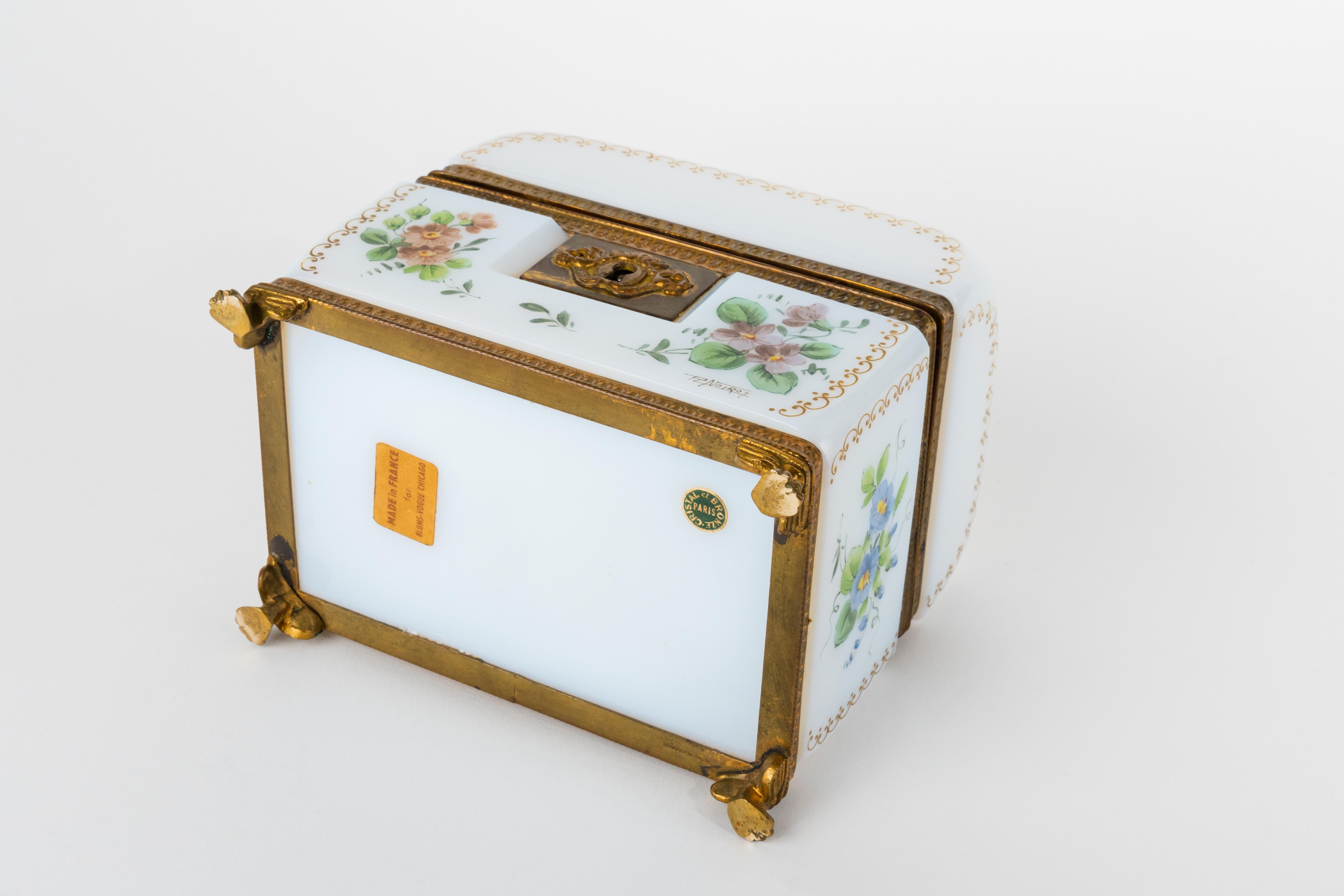 19th C. French Enameled Opaline Glass Gilt Bronze Mounted Hinged Box In Good Condition In Pasadena, CA