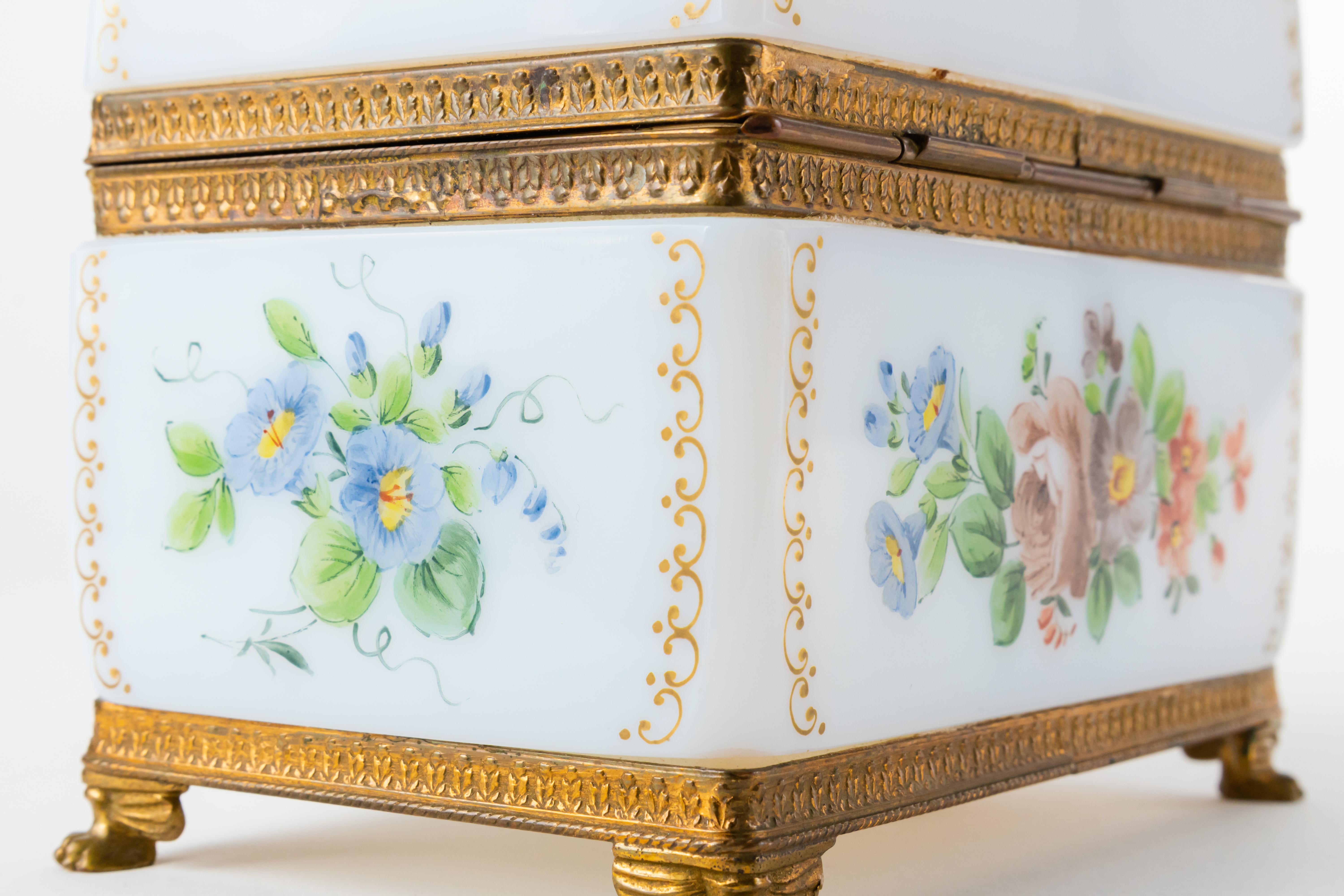 19th C. French Enameled Opaline Glass Gilt Bronze Mounted Hinged Box 2
