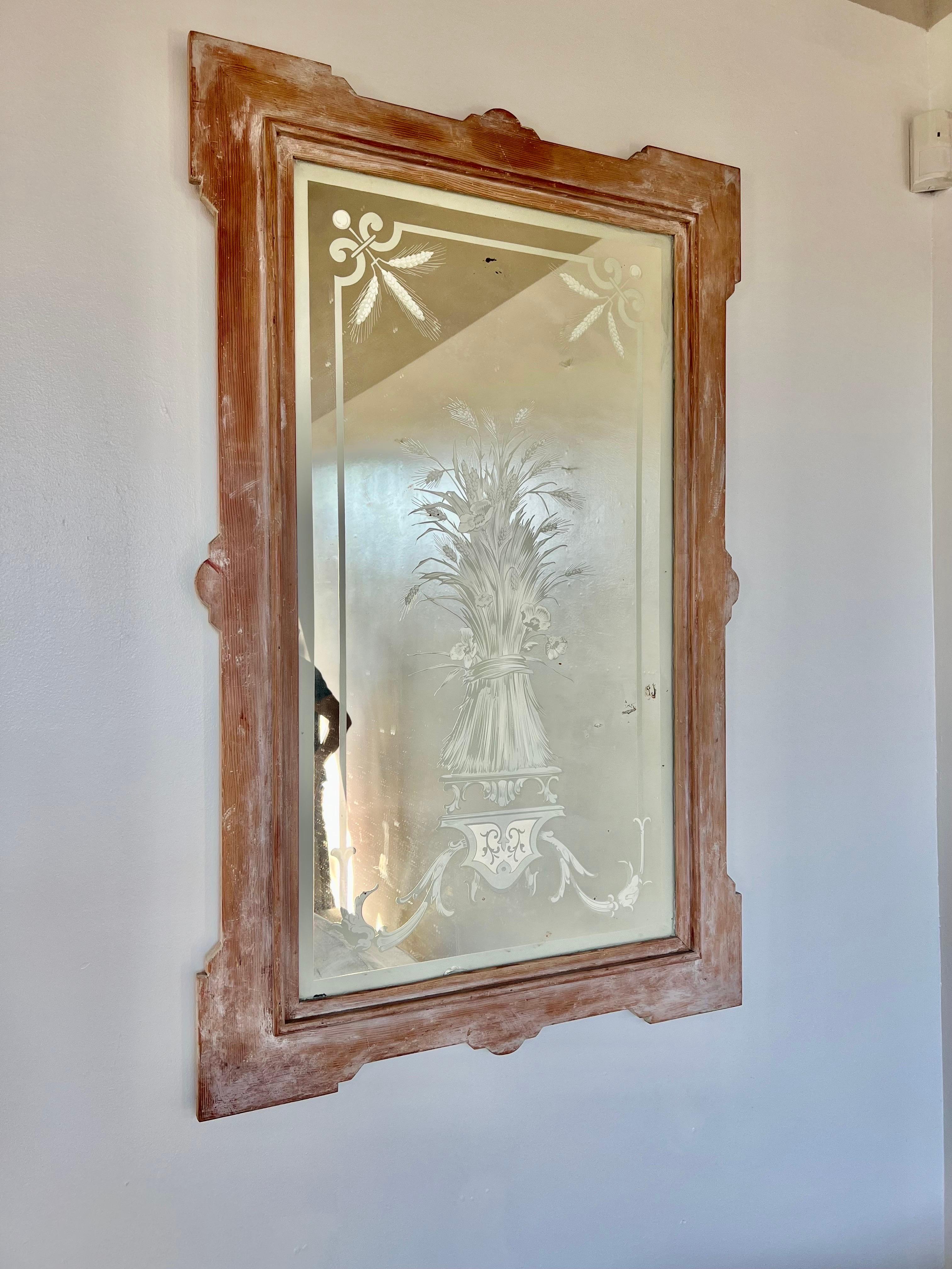 19th Century French Etched Glass Mirror For Sale 1