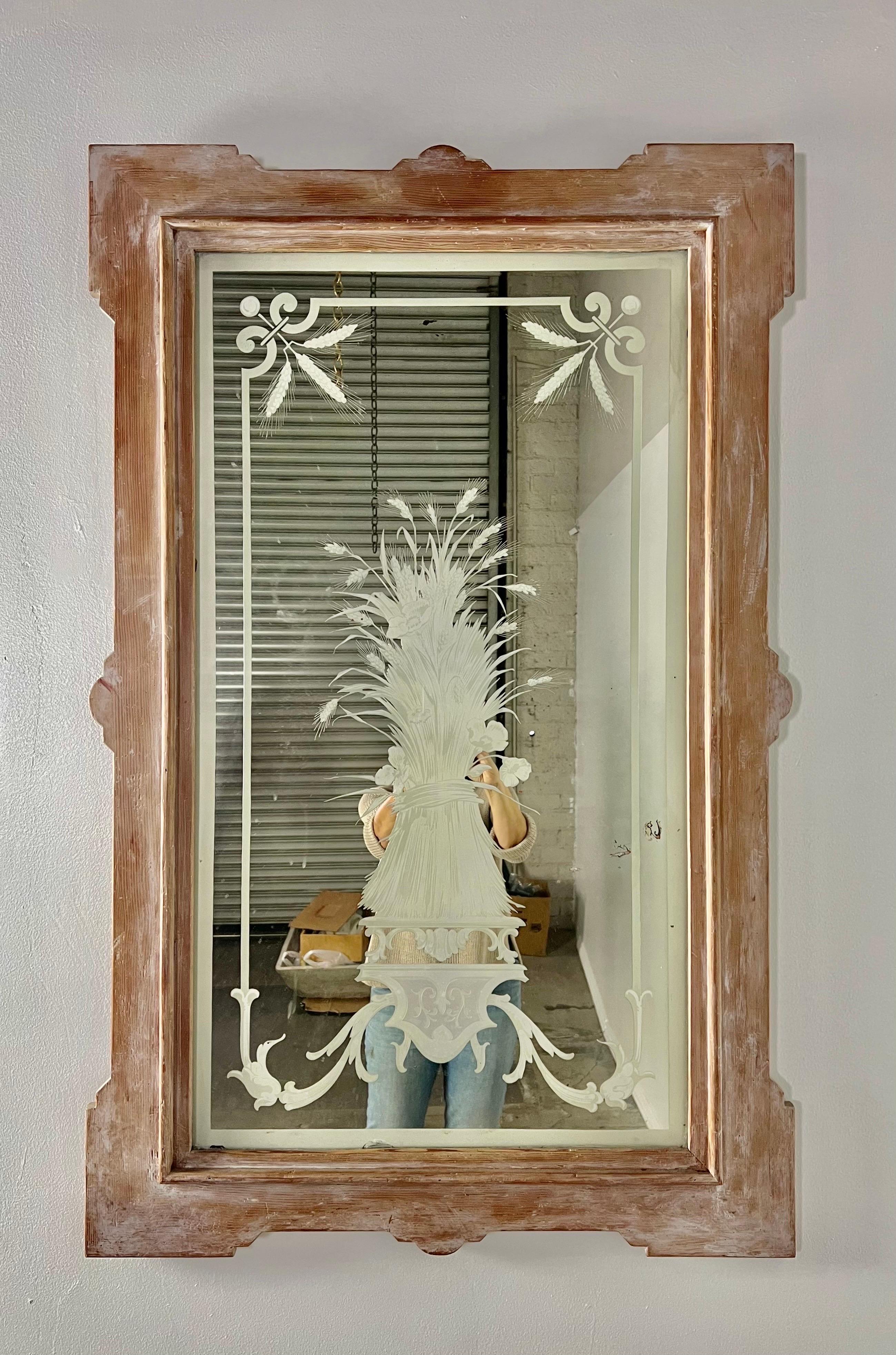 Neoclassical 19th Century French Etched Glass Mirror For Sale