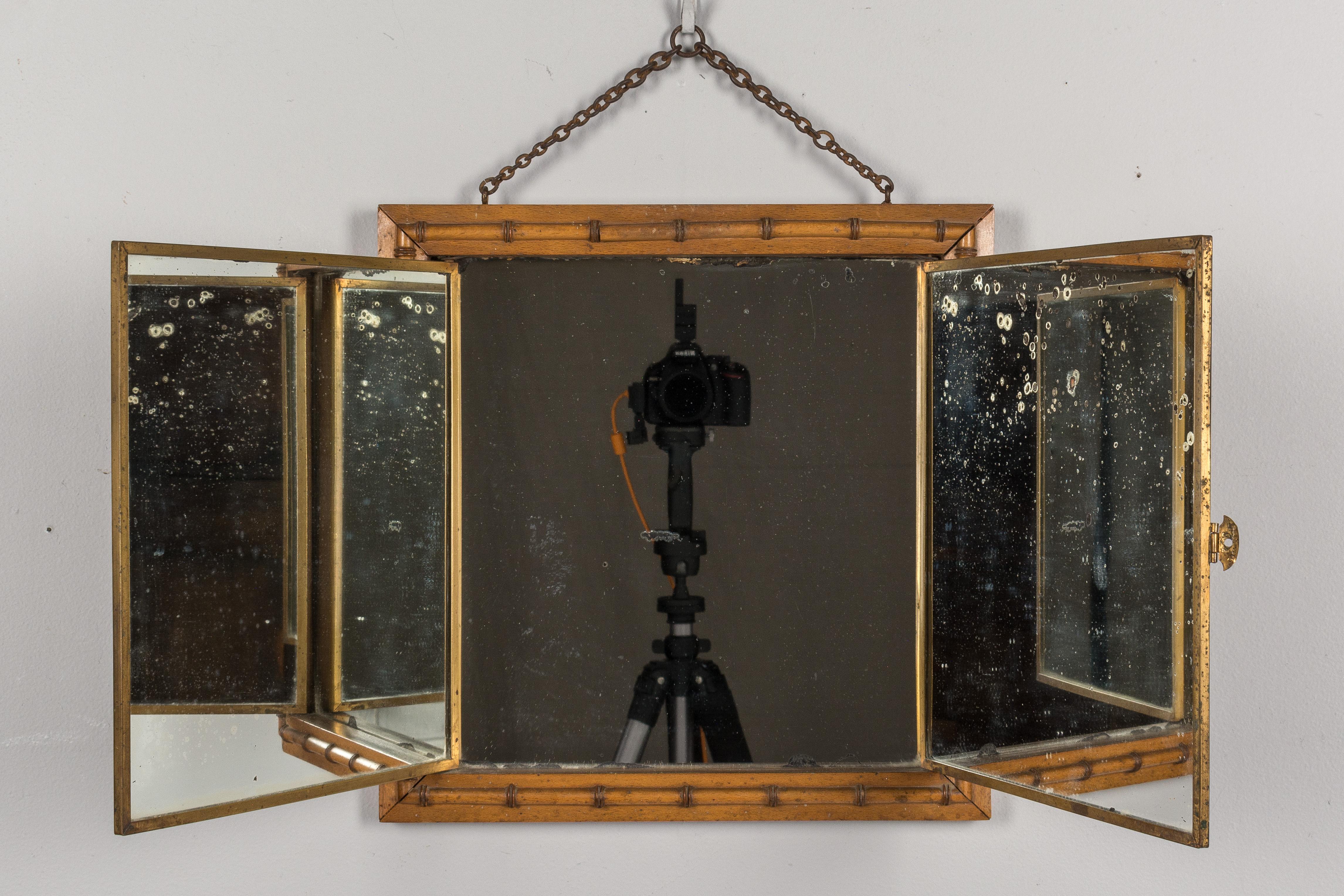 French Provincial 19th Century French Faux Bamboo Tri-Fold Mirror