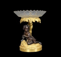 19th C French Figural Putti Gilt Bronze and Cut Crystal Centerpiece