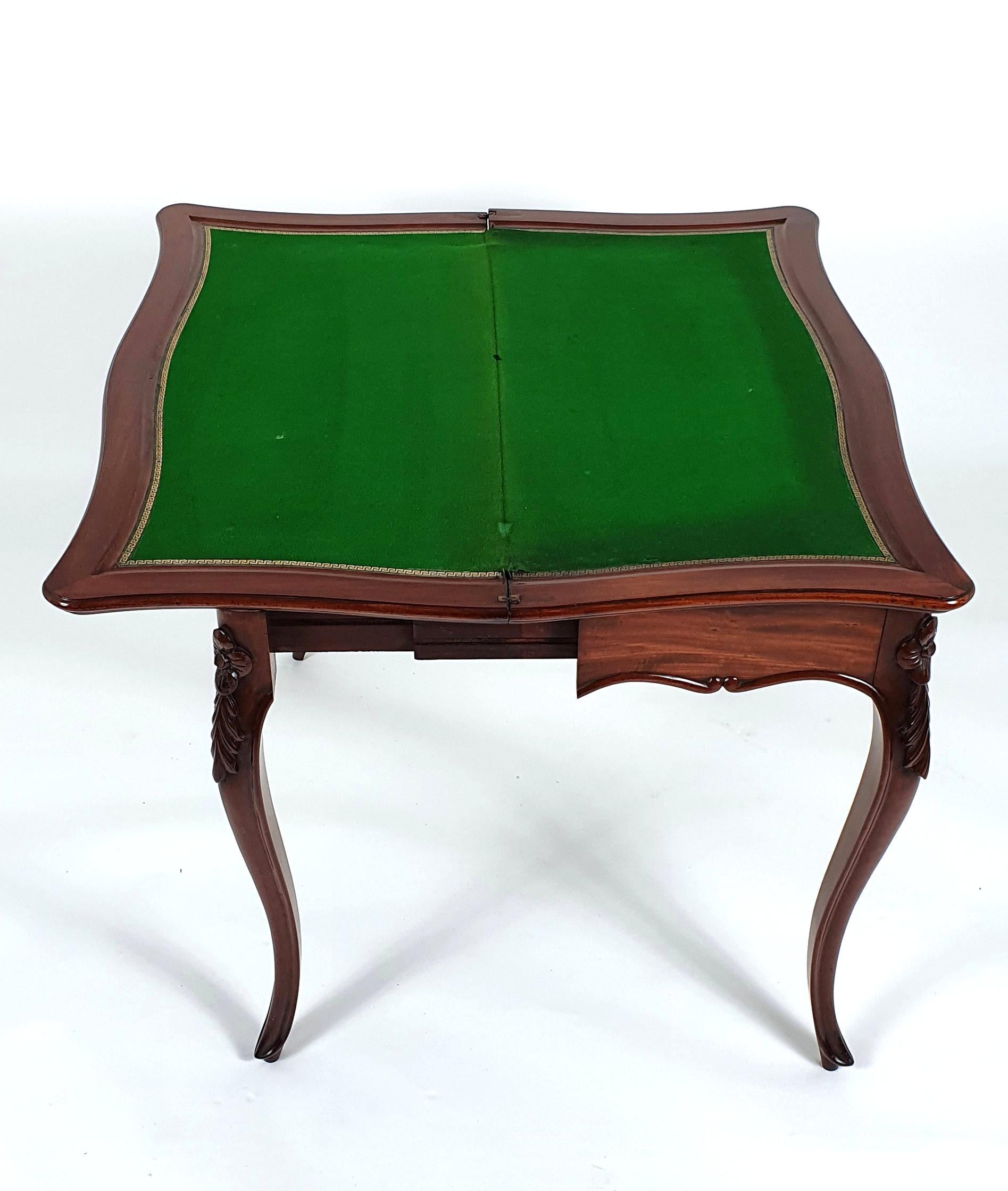 19th Century French Figured Mahogany Fold-Over Card Table For Sale 8