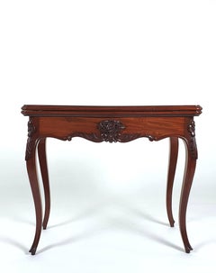 19th Century French Figured Mahogany Fold-Over Card Table