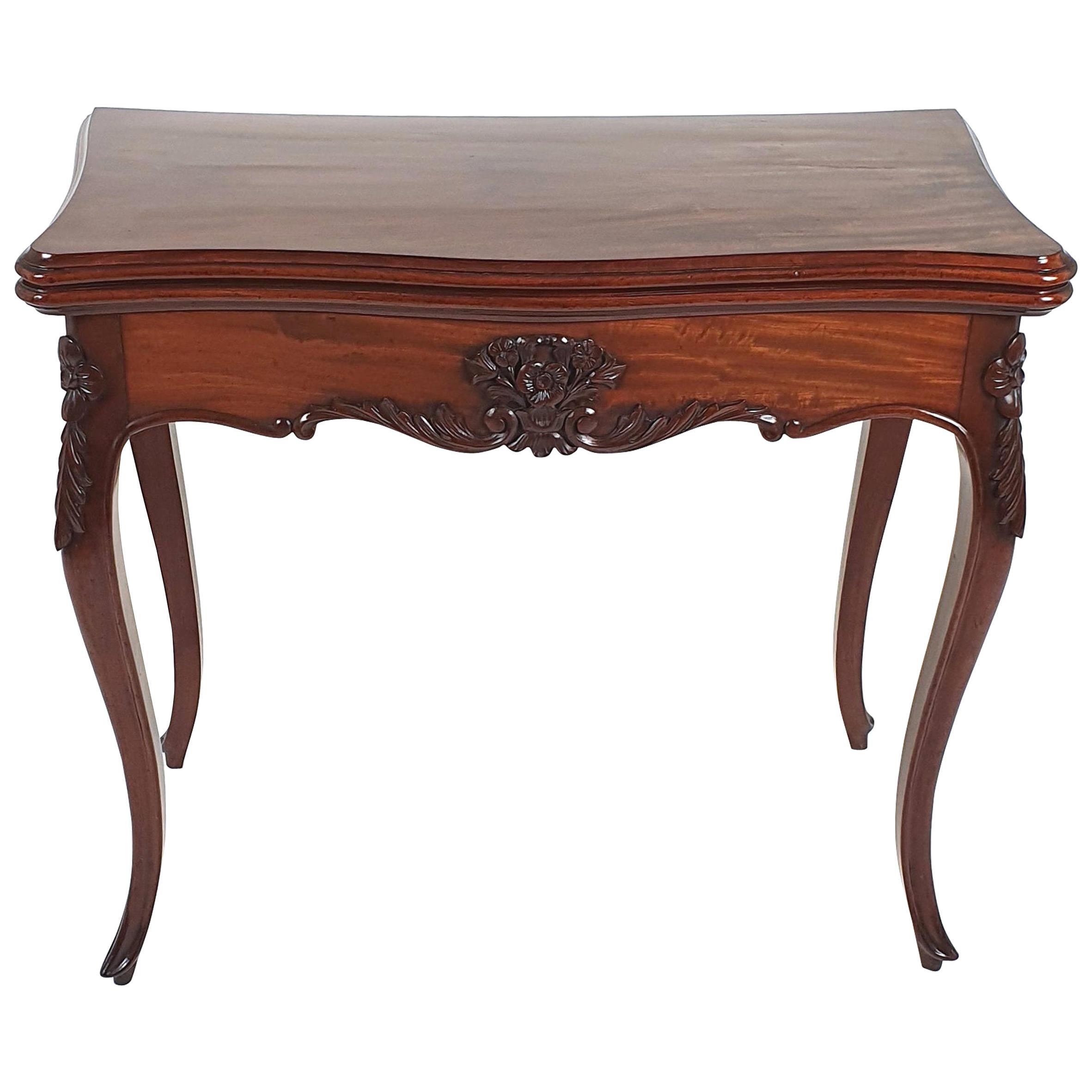 19th Century French Figured Mahogany Fold-Over Card Table For Sale