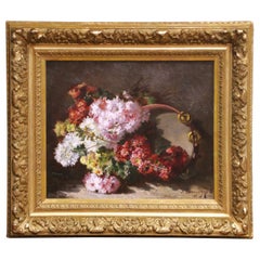 19. Jahrhundert Französisches Blumenstillleben Öl auf Leinwand in vergoldetem Rahmen von Pierre Bourgogne