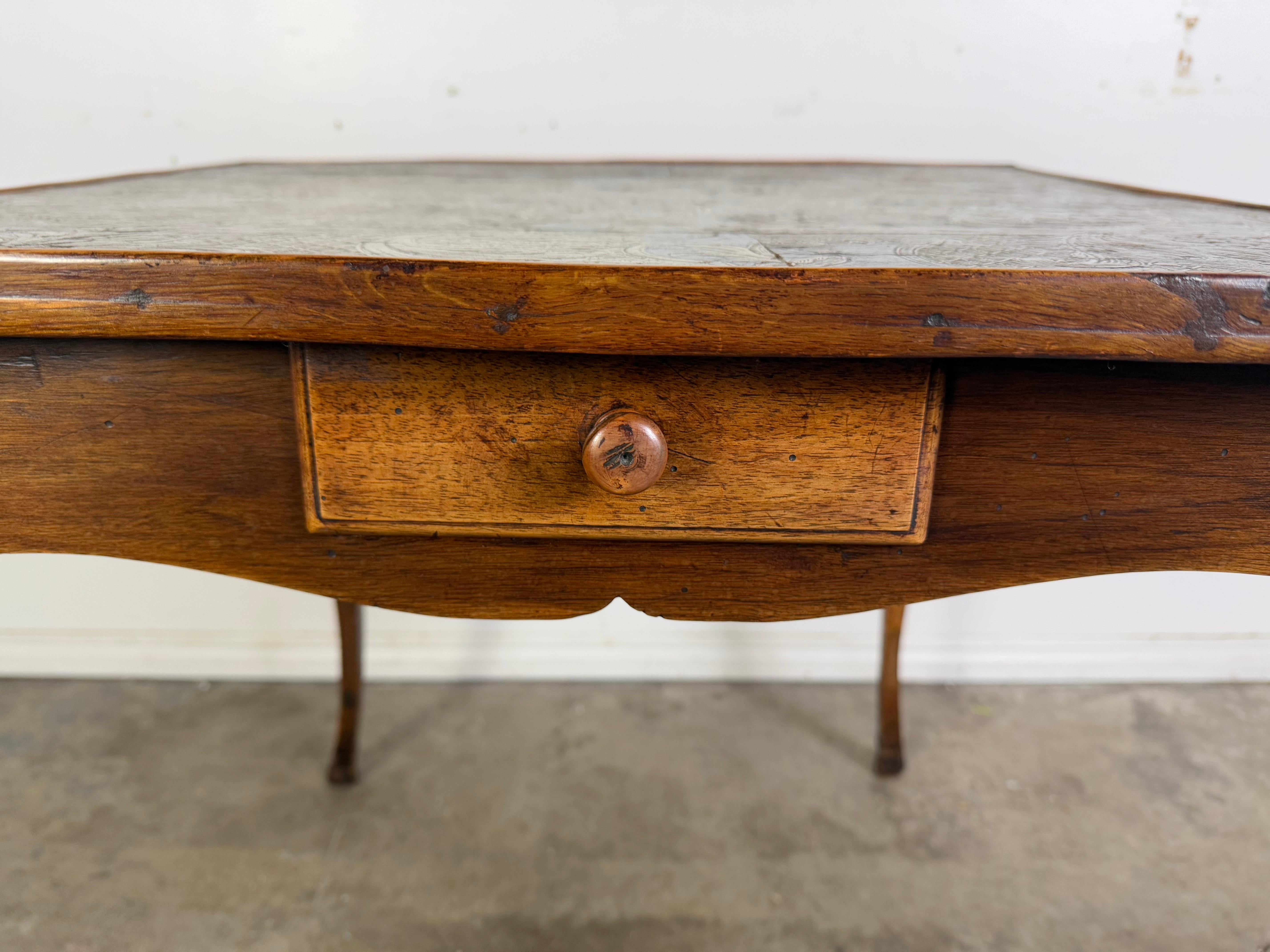 19th Century 19th C. French Game Table w/ Embossed Leather Top For Sale