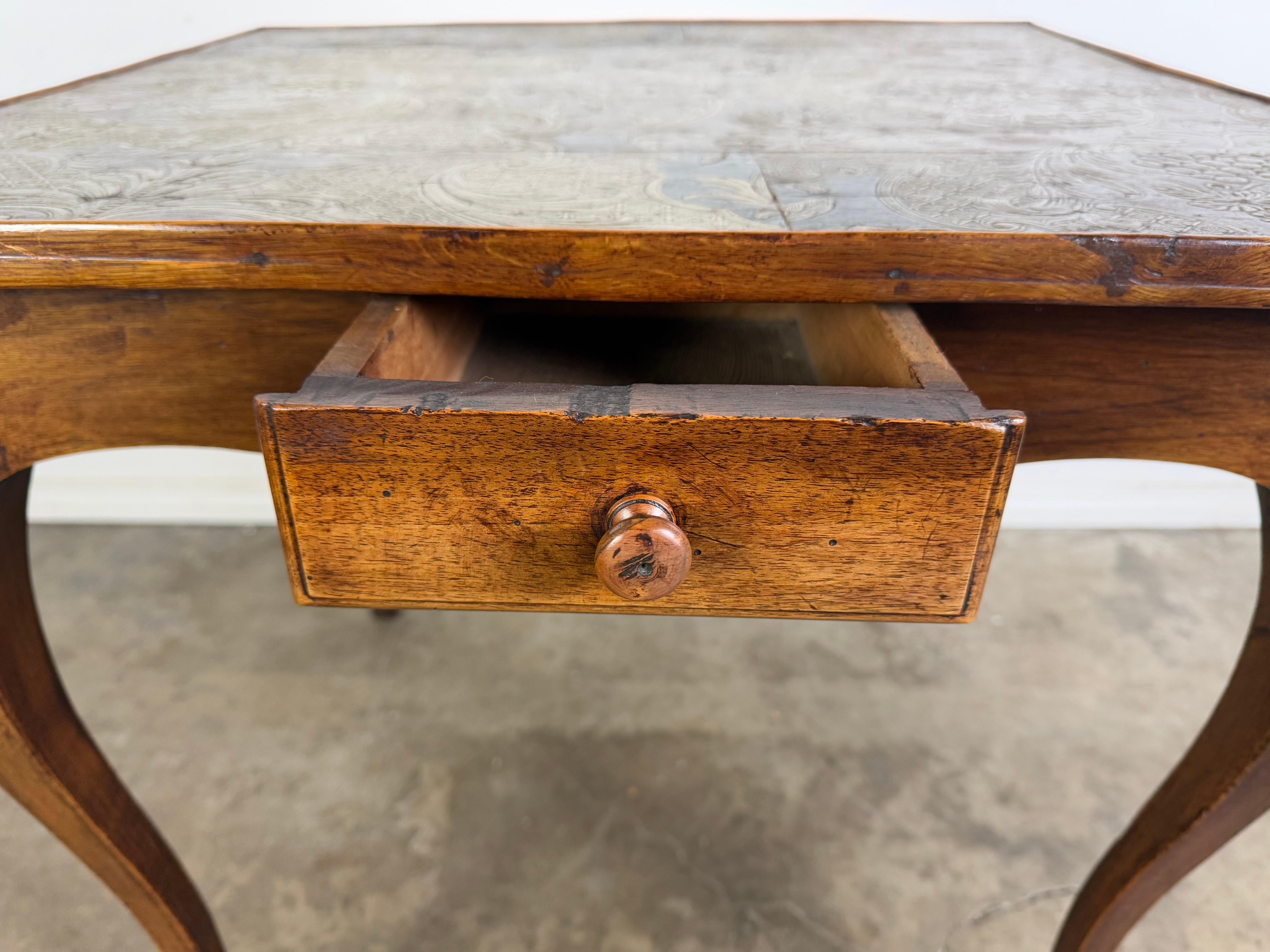 19th C. French Game Table w/ Embossed Leather Top For Sale 1
