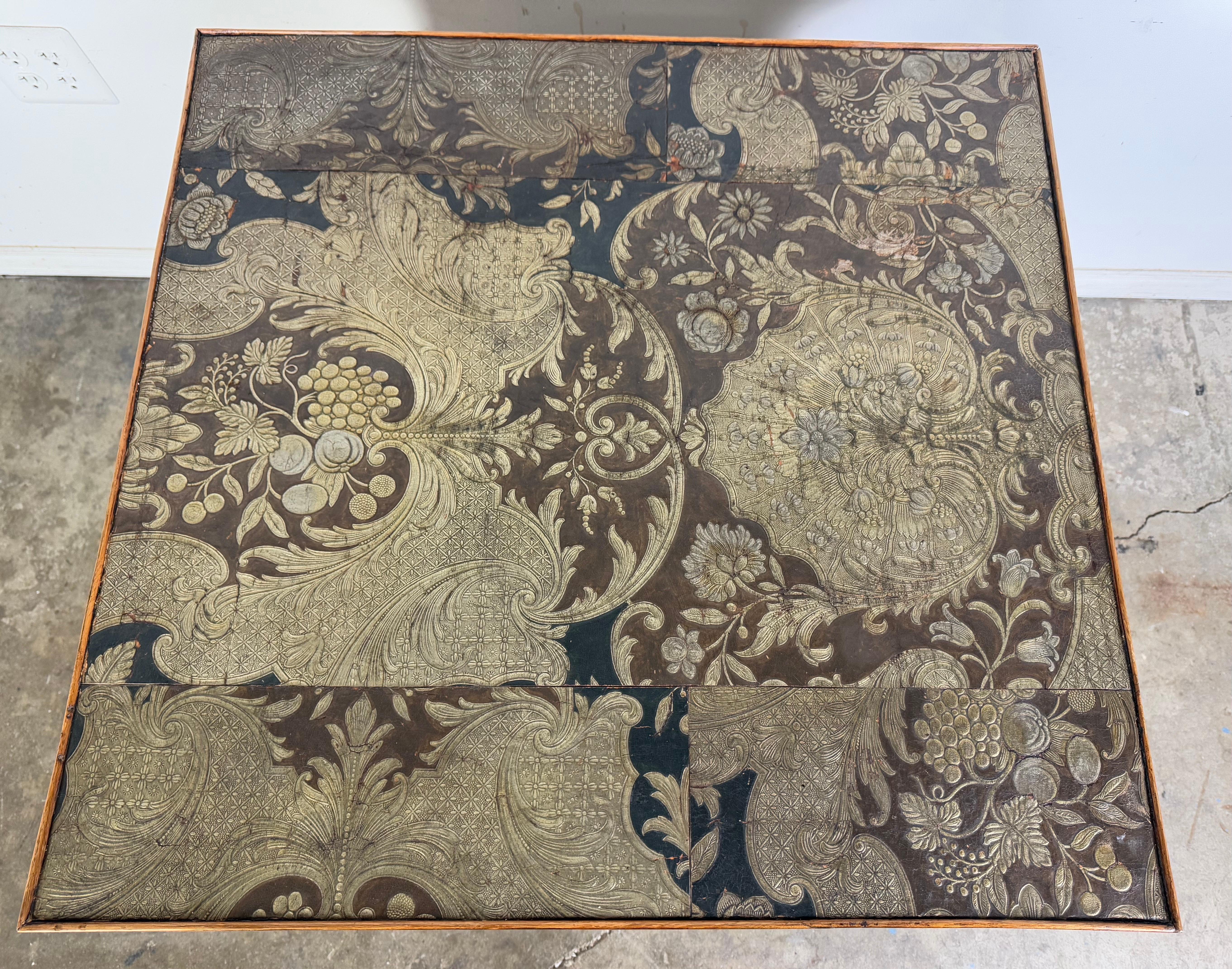 19th C. French Game Table w/ Embossed Leather Top For Sale 3