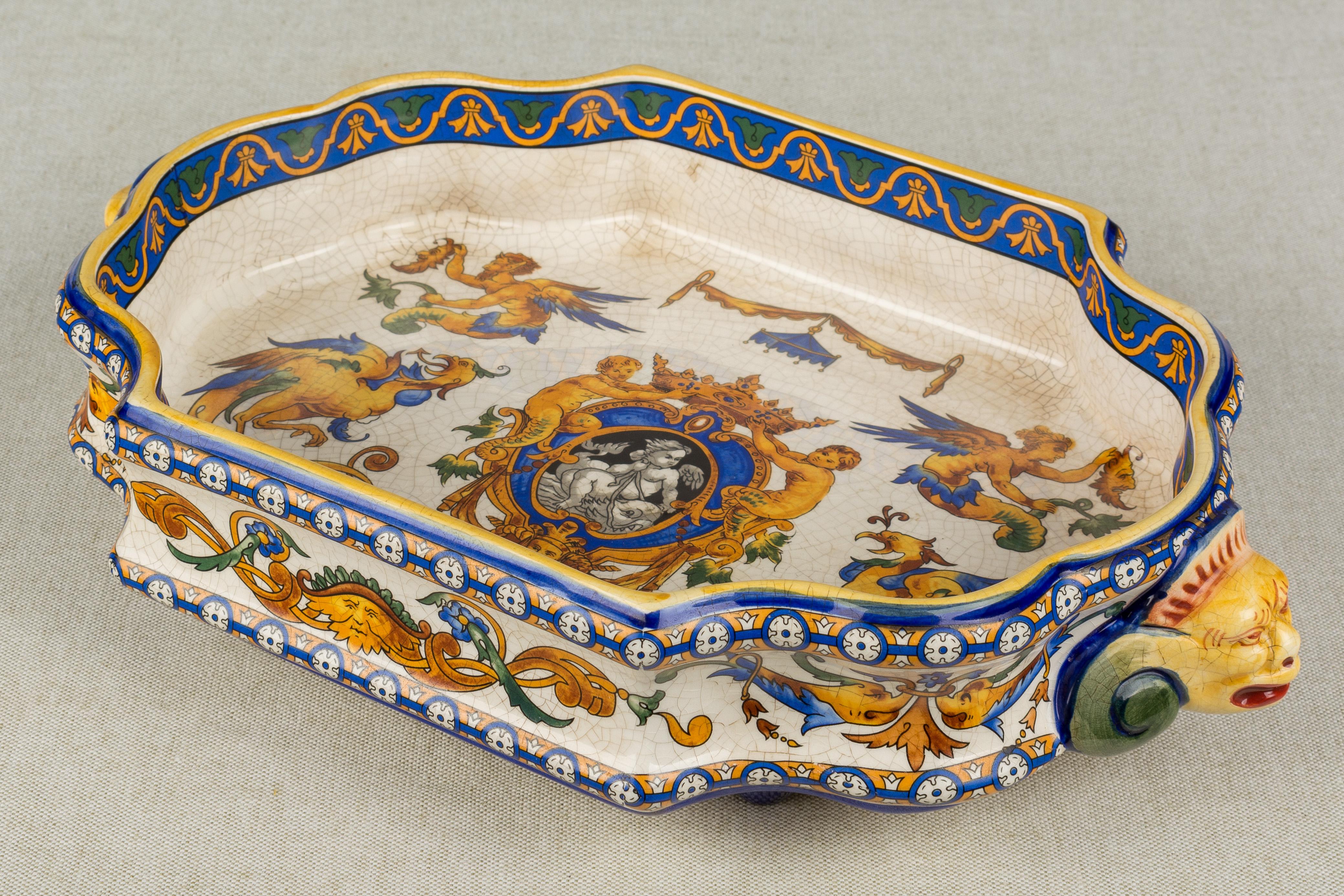 Hand-Painted 19th Century French Gien Faience Jardinière