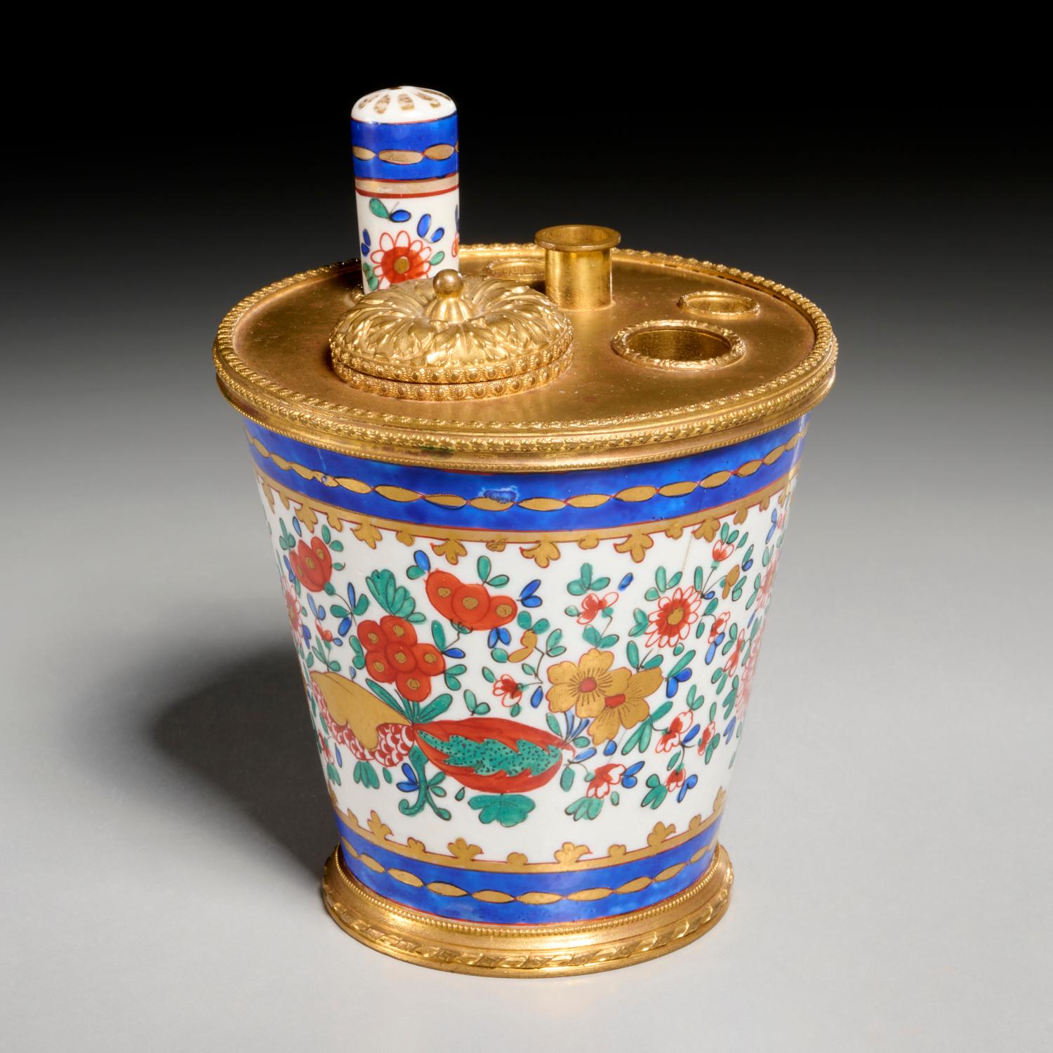 Napoleon III 19th C. French Gilt and Porcelain Inkwell - Estate of Barbara J. Walters For Sale