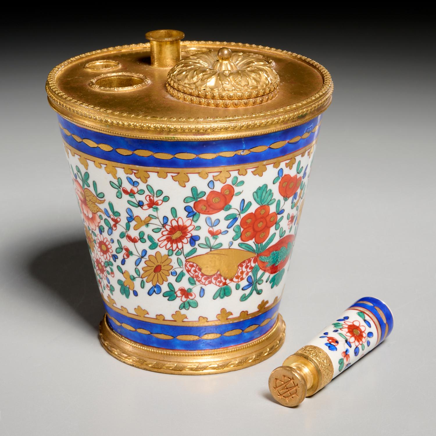 Fired 19th C. French Gilt and Porcelain Inkwell - Estate of Barbara J. Walters For Sale