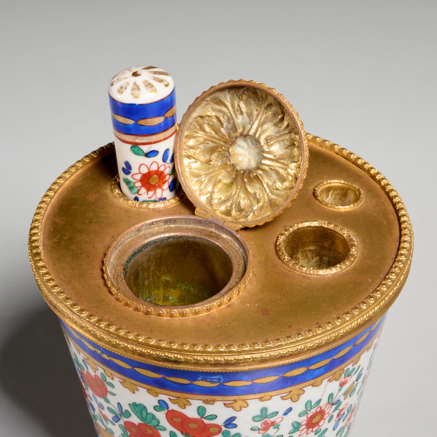 Late 19th Century 19th C. French Gilt and Porcelain Inkwell - Estate of Barbara J. Walters For Sale