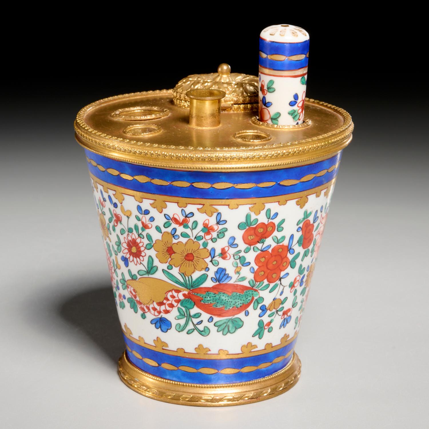 19th C. French Gilt and Porcelain Inkwell - Estate of Barbara J. Walters For Sale 3