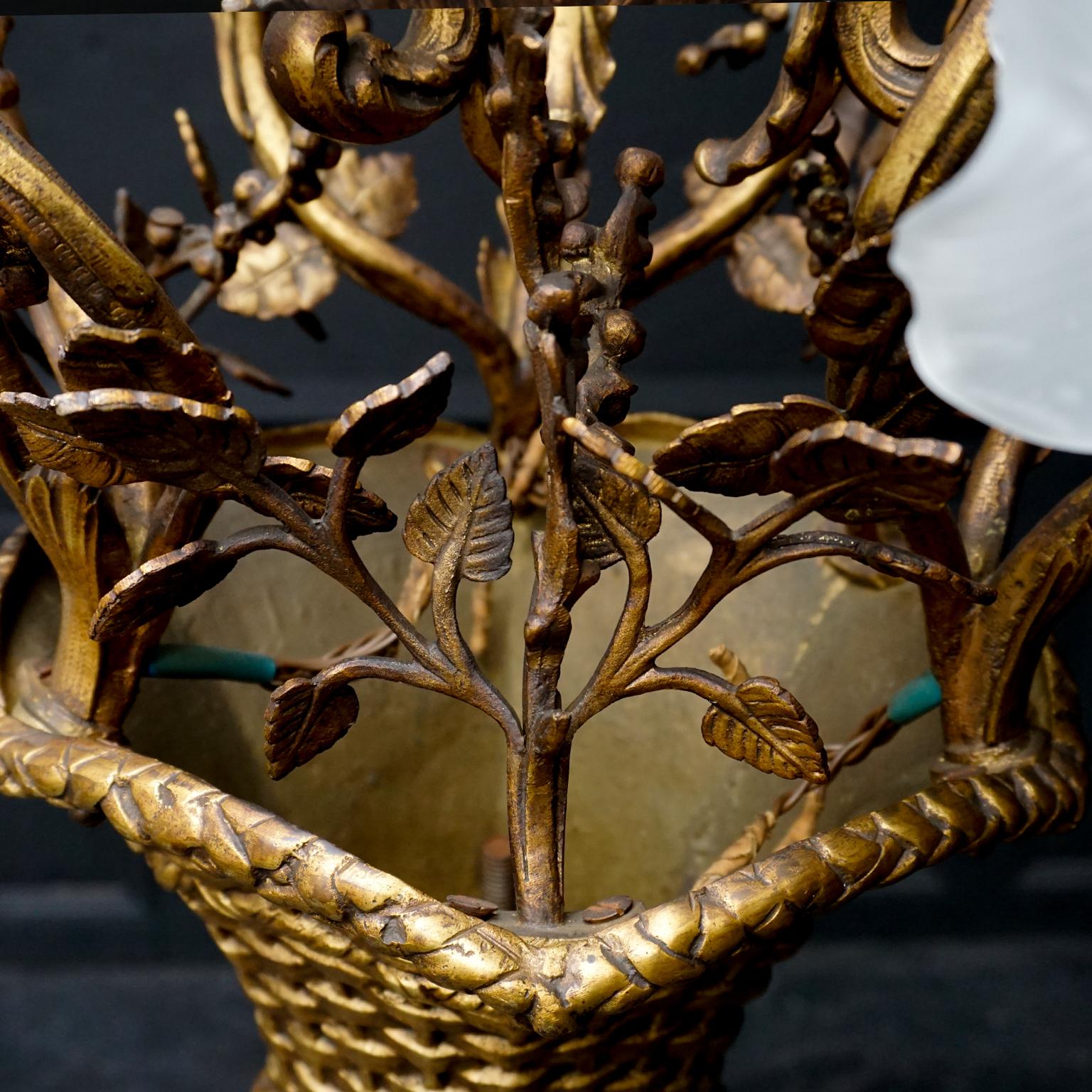 19th C. French Gilt Bronze Basket with Glass Roses, Marie Antoinette Chandelier For Sale 7