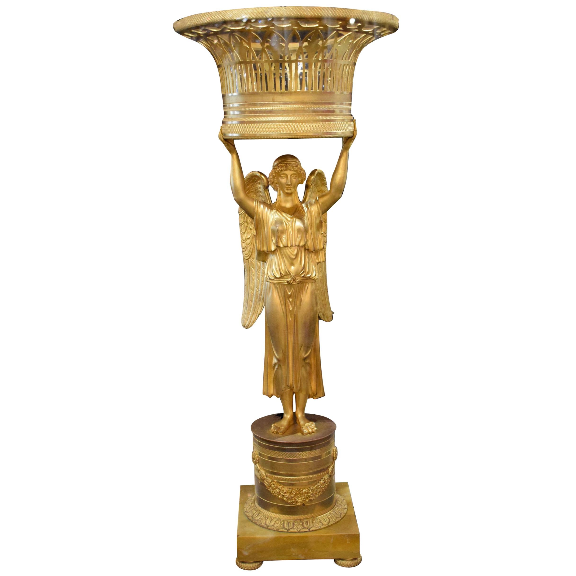 19th Century French Gilt Bronze Empire Figural Basket For Sale