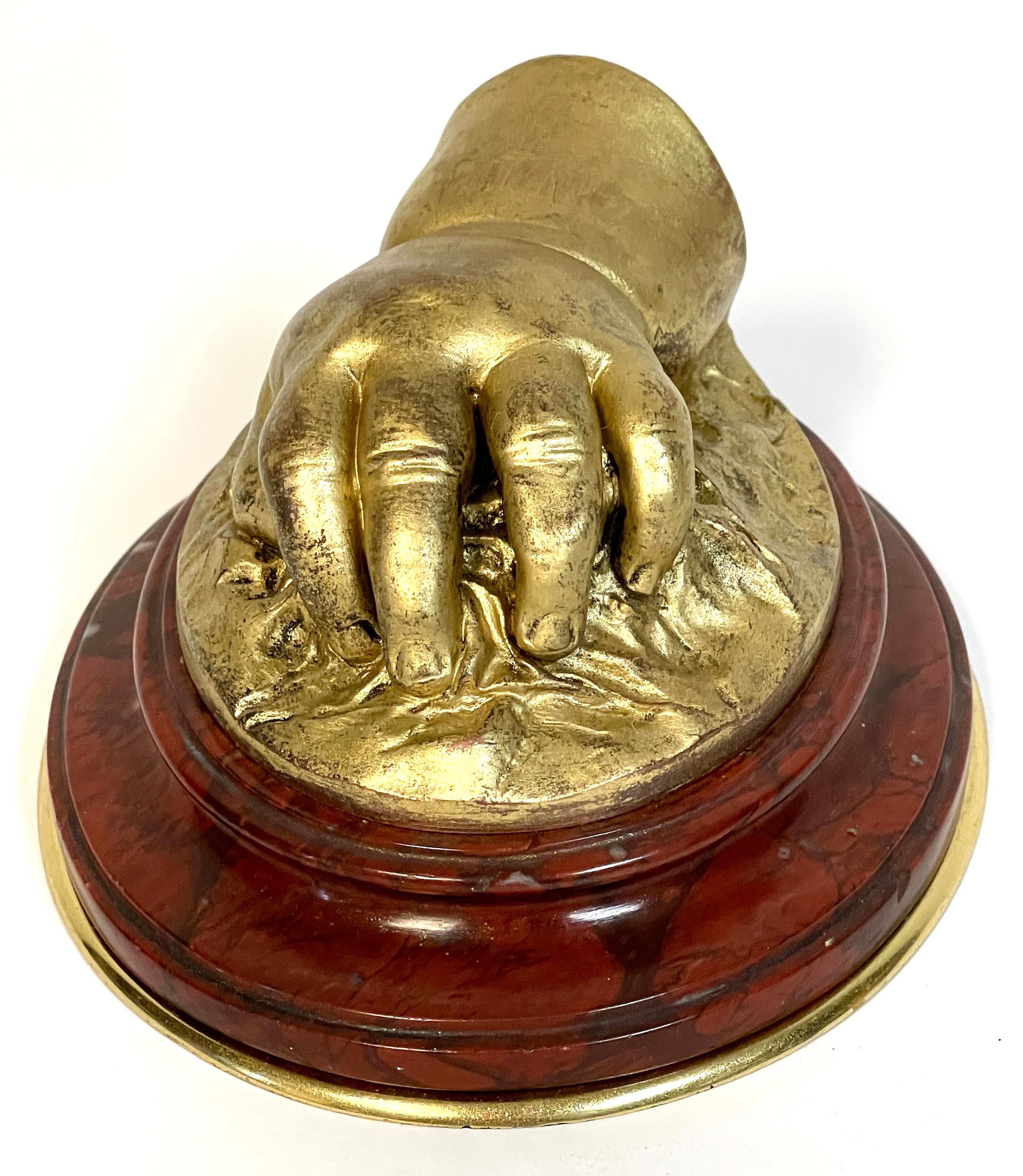 19th C French Gilt Bronze Model of a Resting Hand, Attributed to Barbedienne In Good Condition For Sale In West Palm Beach, FL