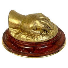 19th C French Gilt Bronze Model of a Resting Hand, Attributed to Barbedienne