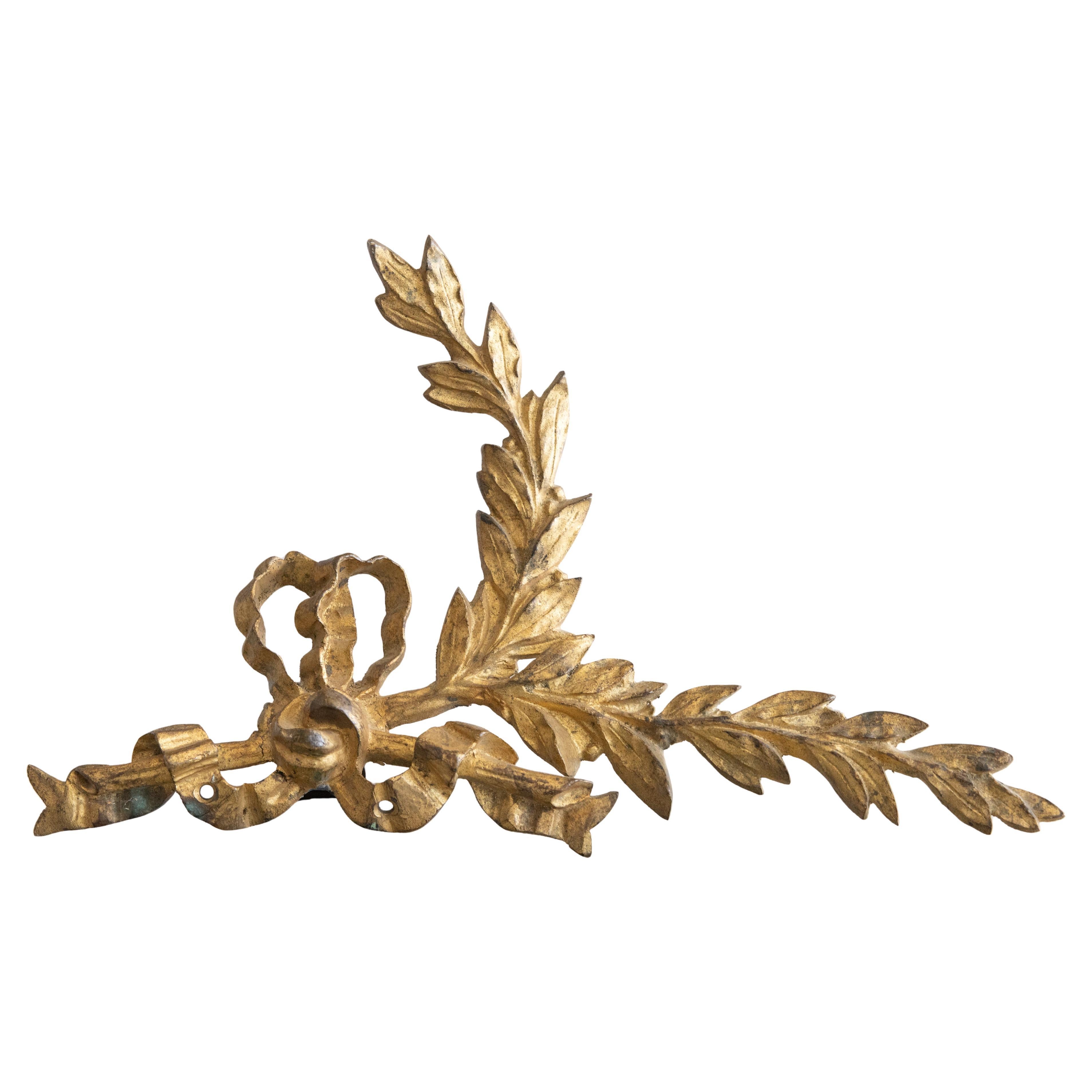 19th C. French Gilt Bronze Ormolu Bow
Garland Appliqué Tabletop Fragment Swag