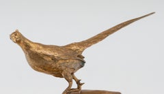 sculpture française du 19ème siècle en bronze doré représentant un faisan