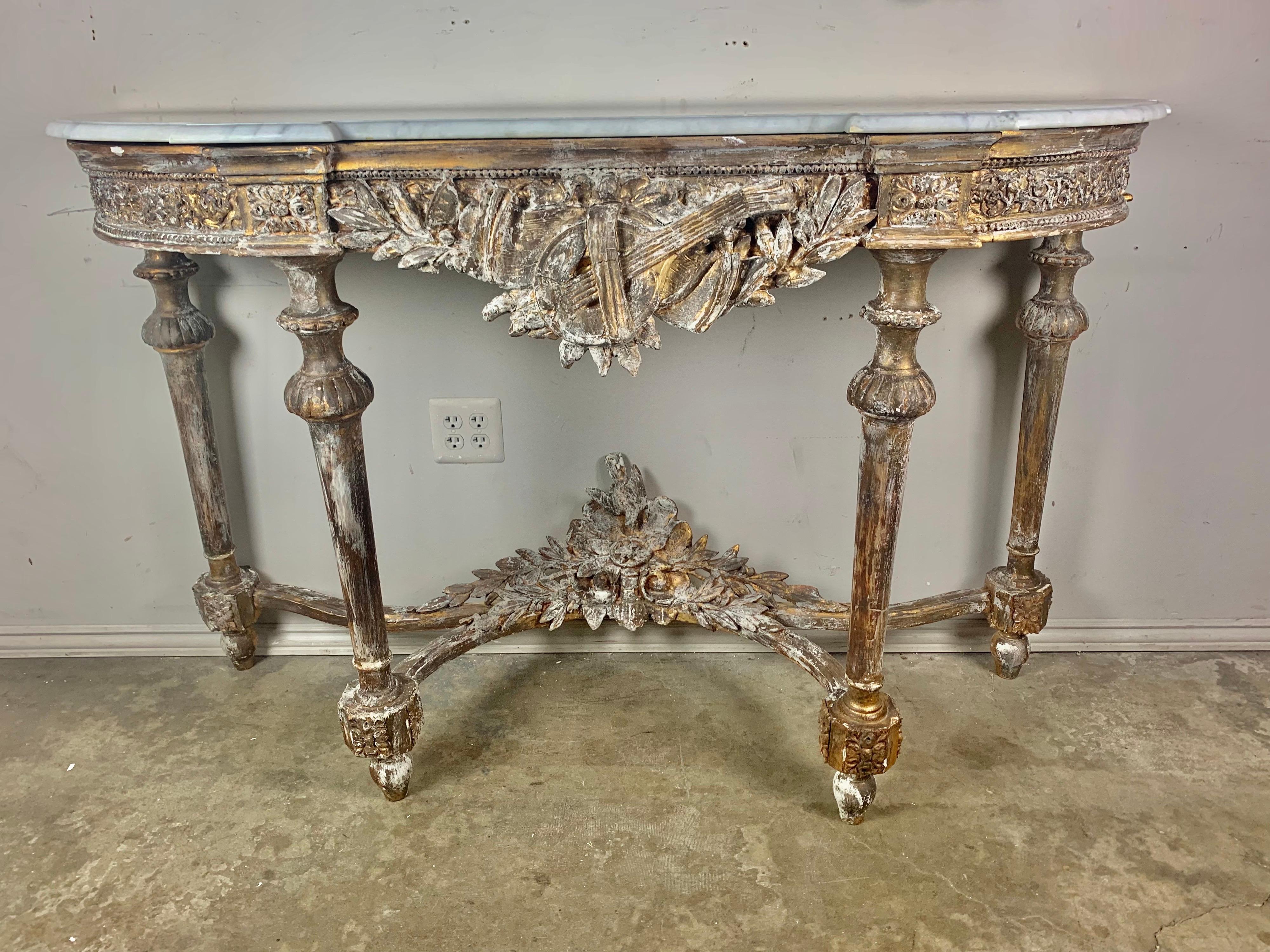 19th C. French Giltwood Console with Marble Top 10