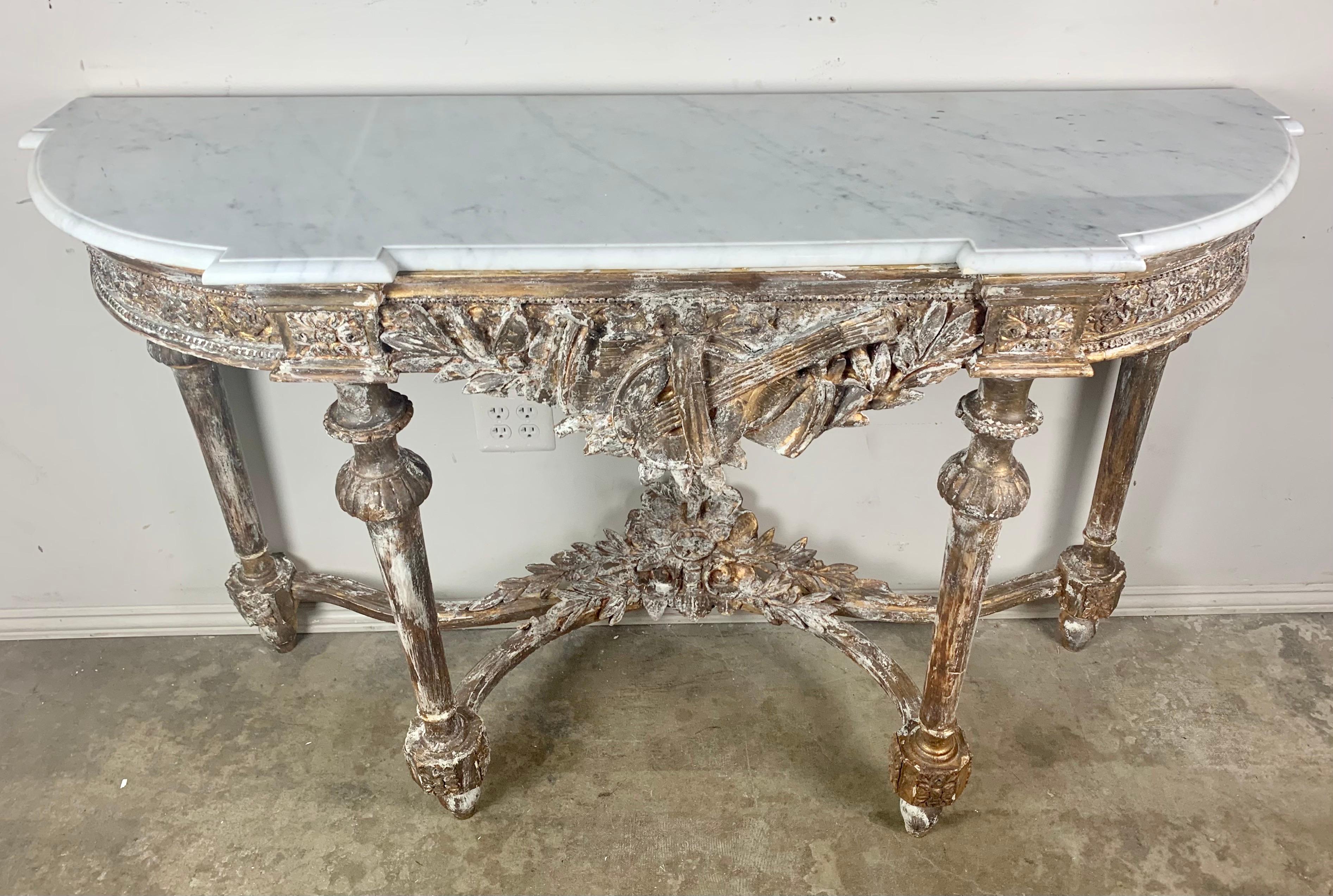 Louis XVI 19th C. French Giltwood Console with Marble Top
