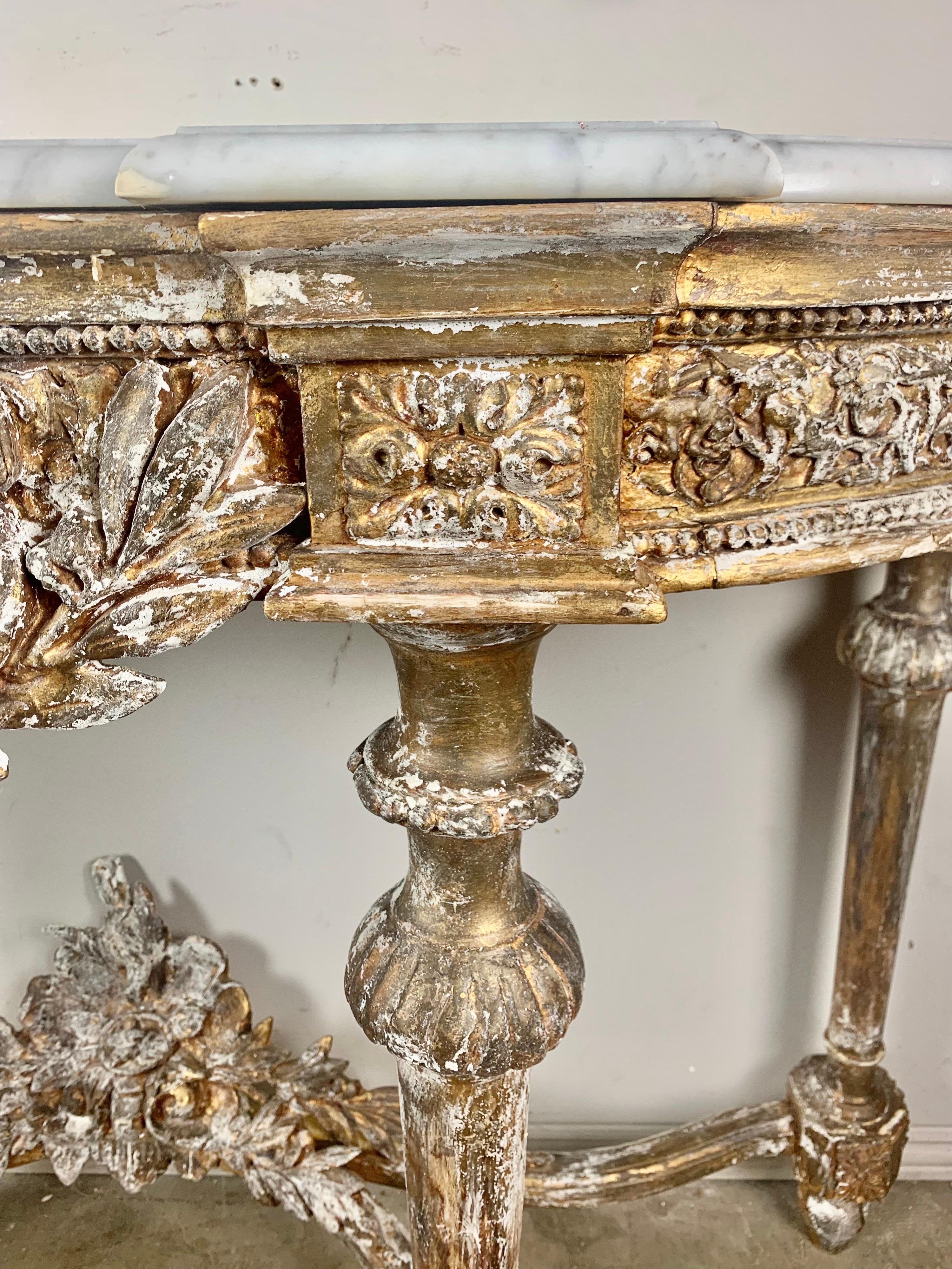 19th Century 19th C. French Giltwood Console with Marble Top