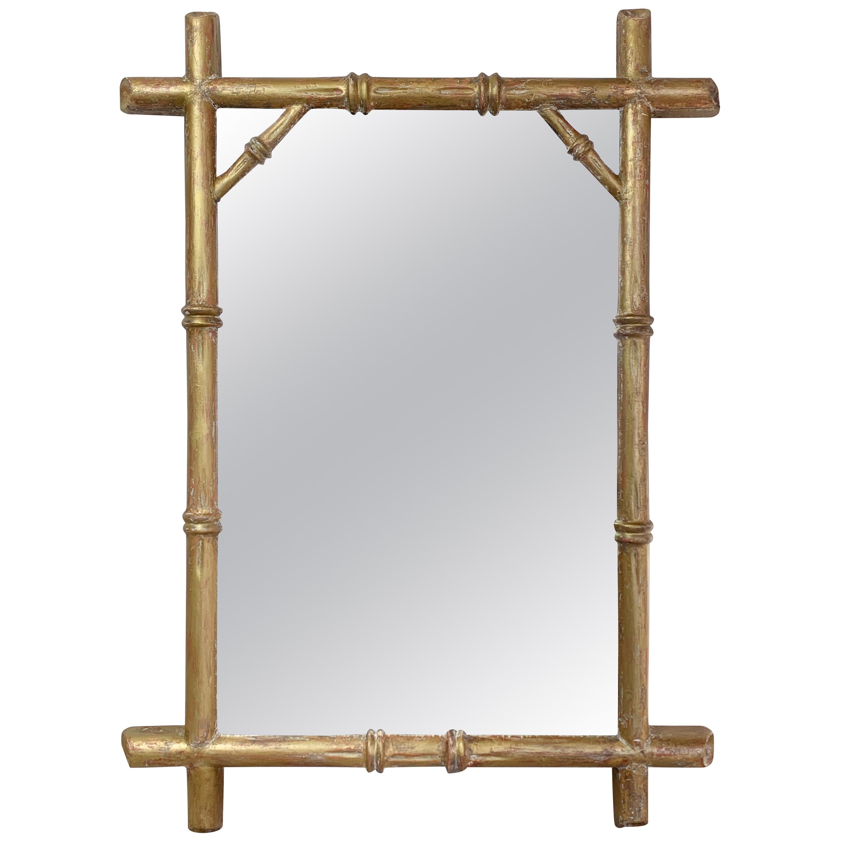 19th Century, French Giltwood Faux Bamboo Mirror