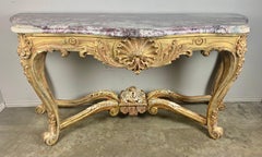 19th C. French Giltwood Rococo Style Console with Marble Top