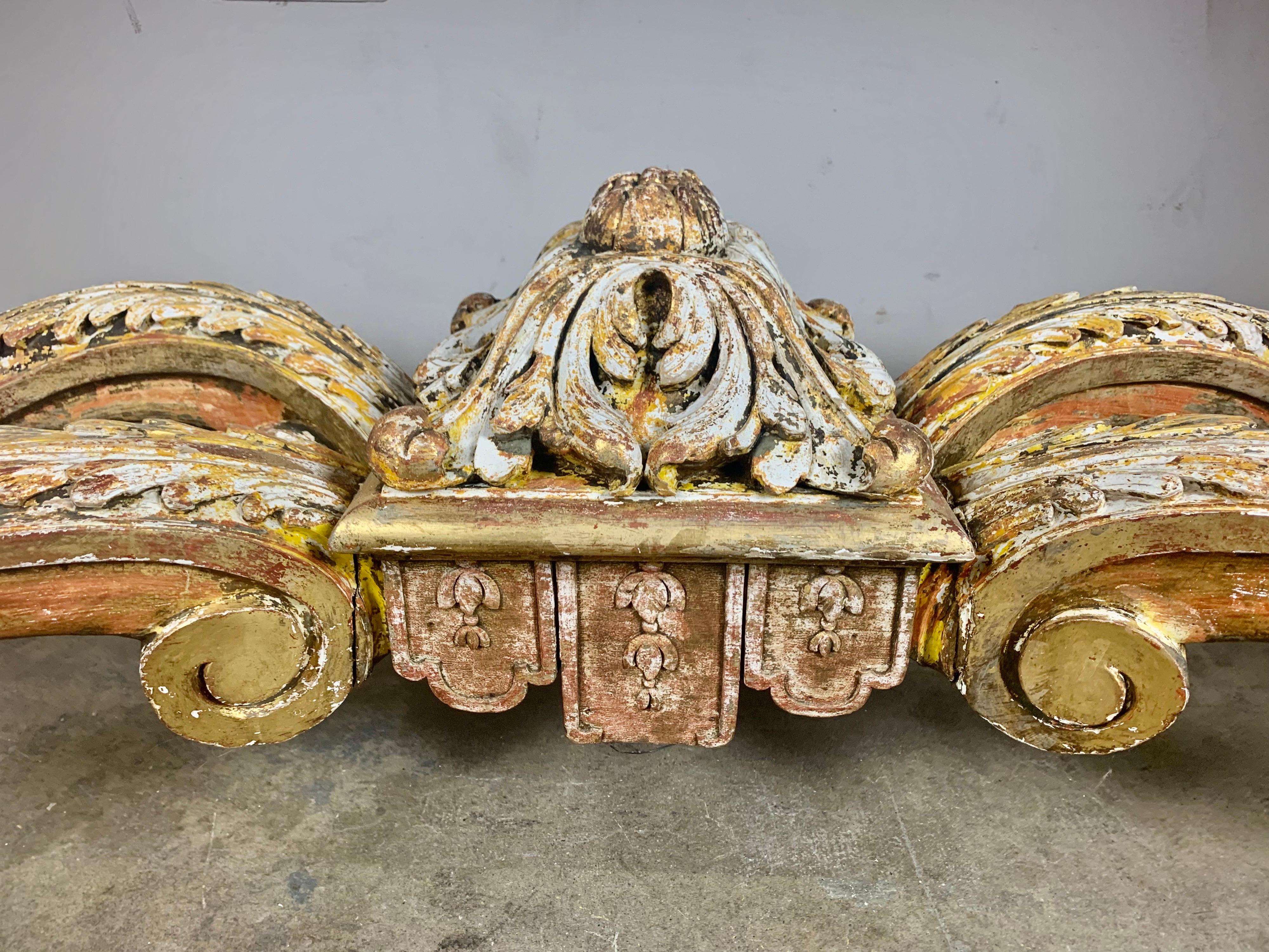 19th C. French Giltwood Rococo Style Console with Marble Top 1