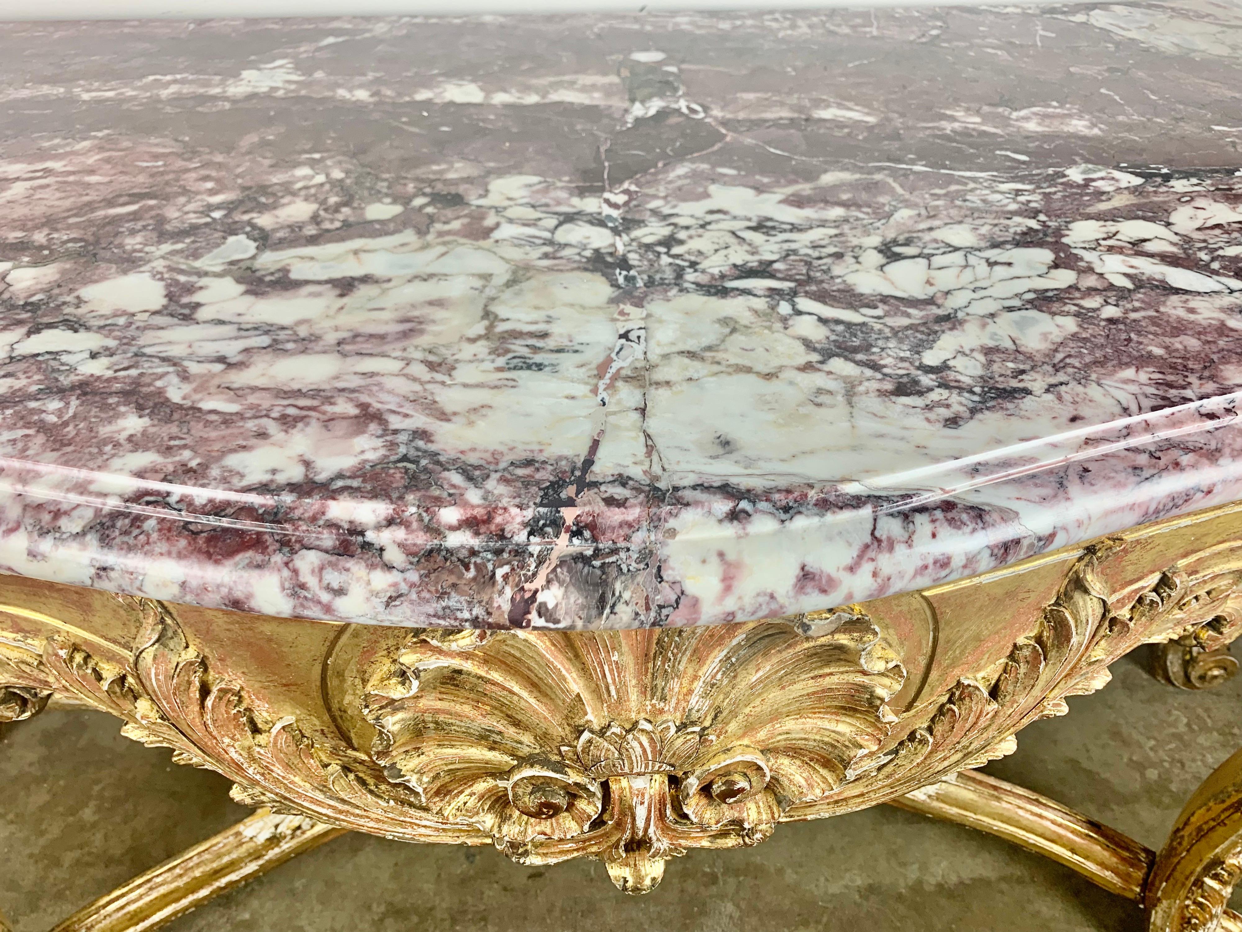 19th C. French Giltwood Rococo Style Console with Marble Top 3