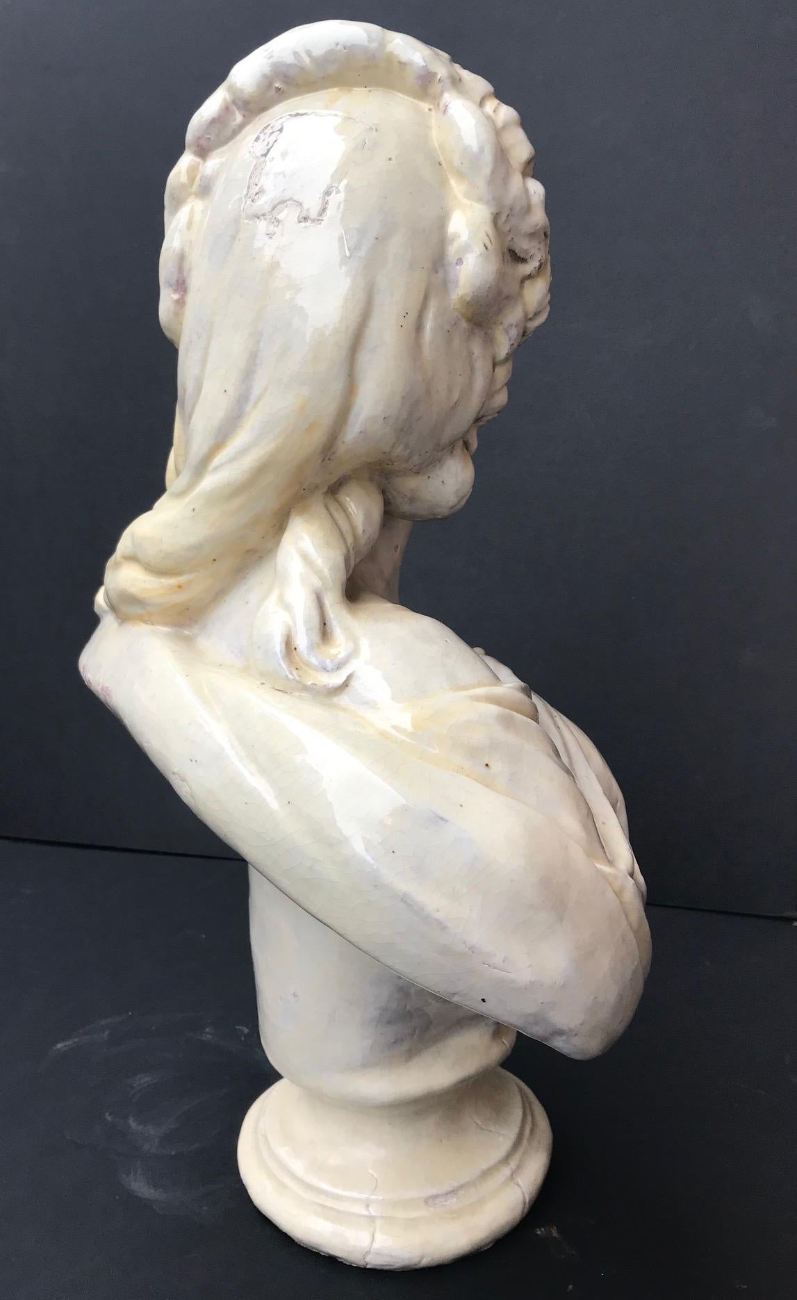 19th Century Glazed Terracotta Bust of Countess du Barry after Augustin Pajou For Sale 3