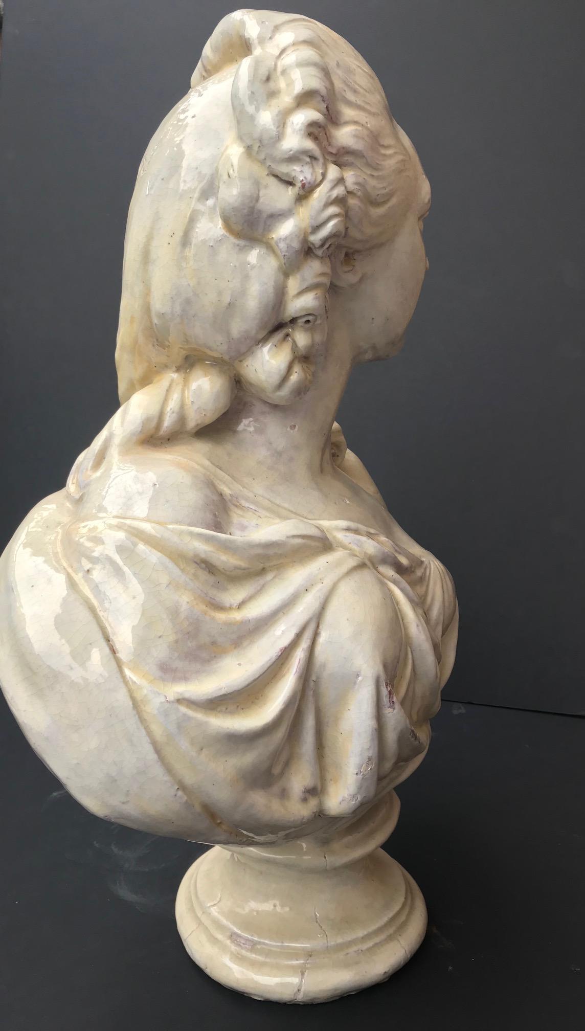 19th Century Glazed Terracotta Bust of Countess du Barry after Augustin Pajou For Sale 4
