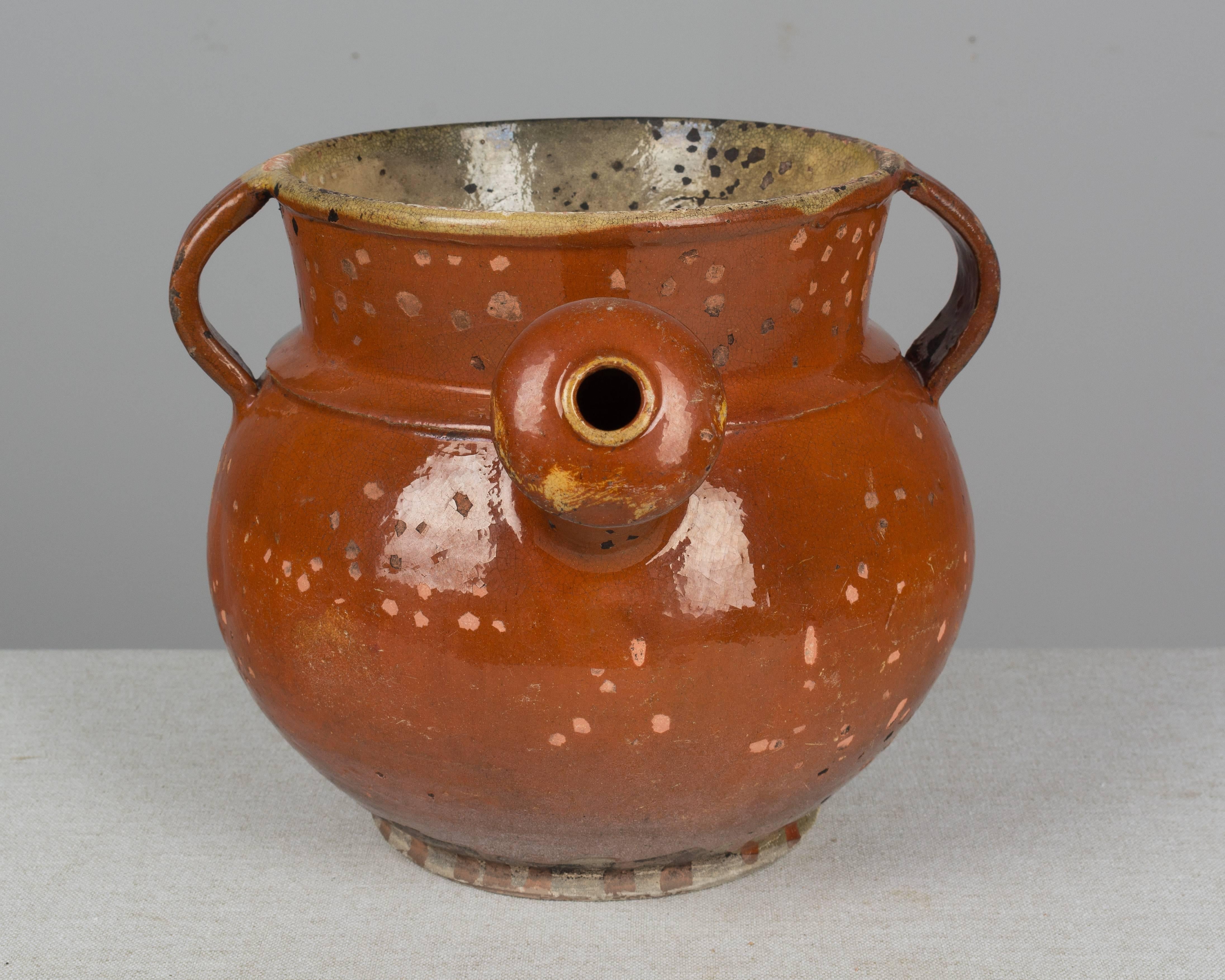 Country French Glazed Terracotta Pot For Sale