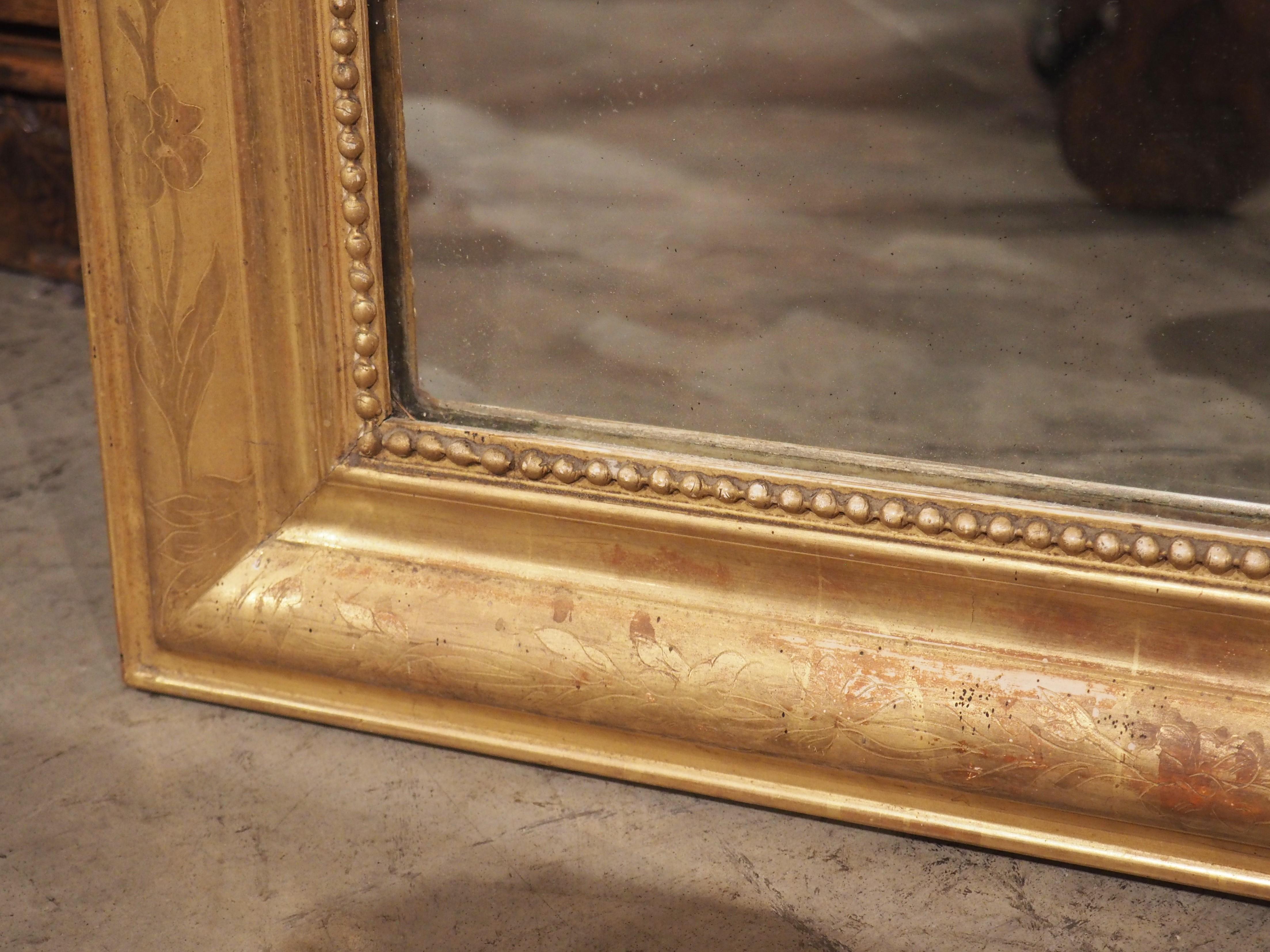19th C. French Gold Louis Philippe Mirror with Crinkled Bow and Floral Motifs 2