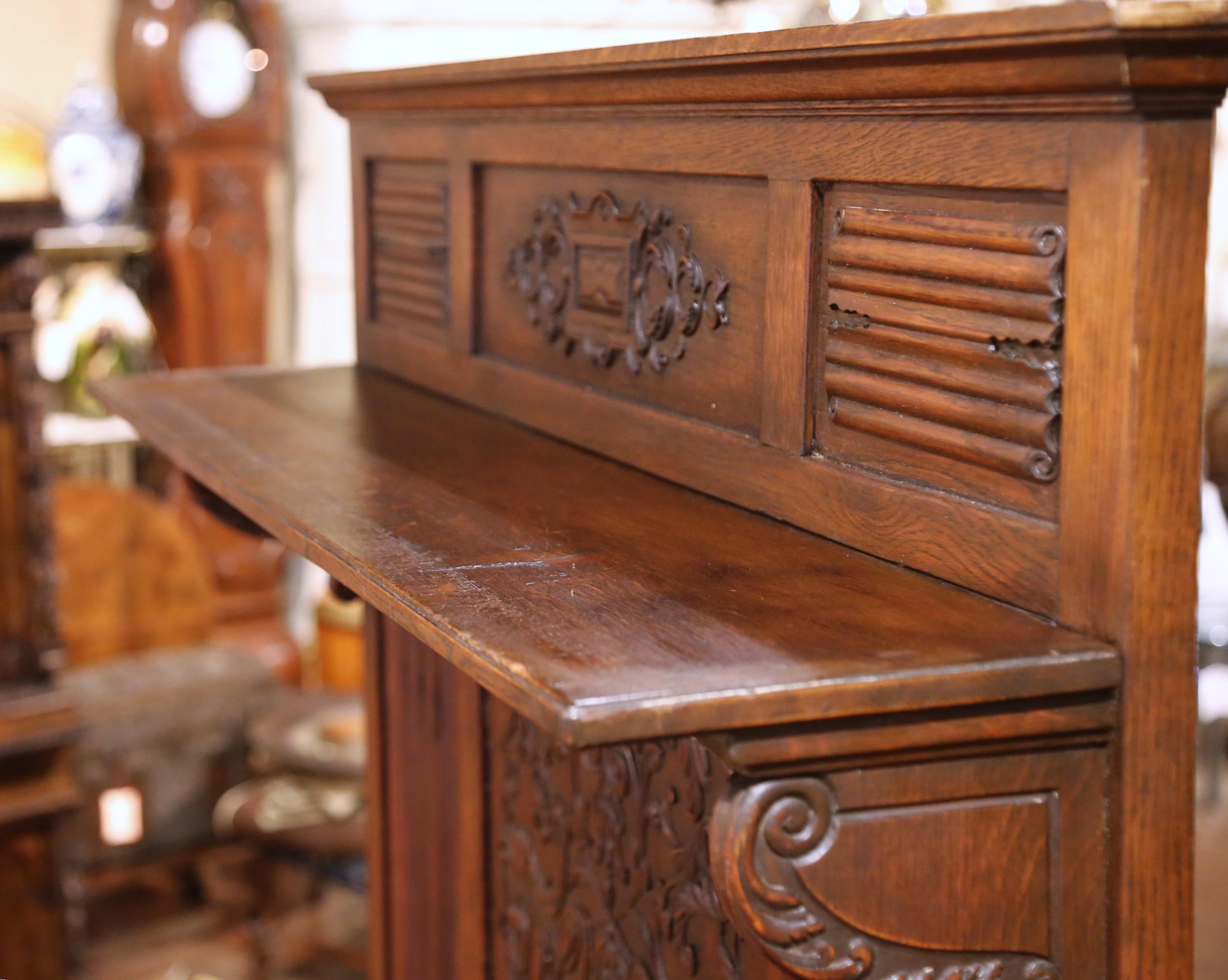 19th C. French Gothic Oak Hall Stand Bench Heraldic Crest and Linen Fold Panels For Sale 6