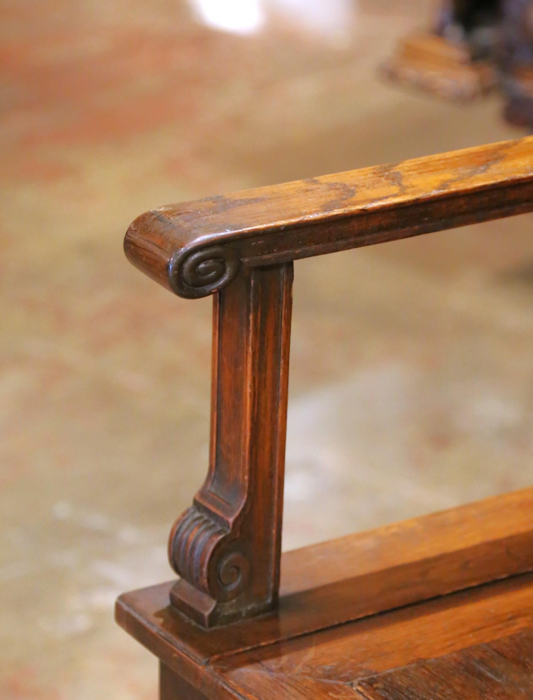 19th C. French Gothic Oak Hall Stand Bench Heraldic Crest and Linen Fold Panels For Sale 7