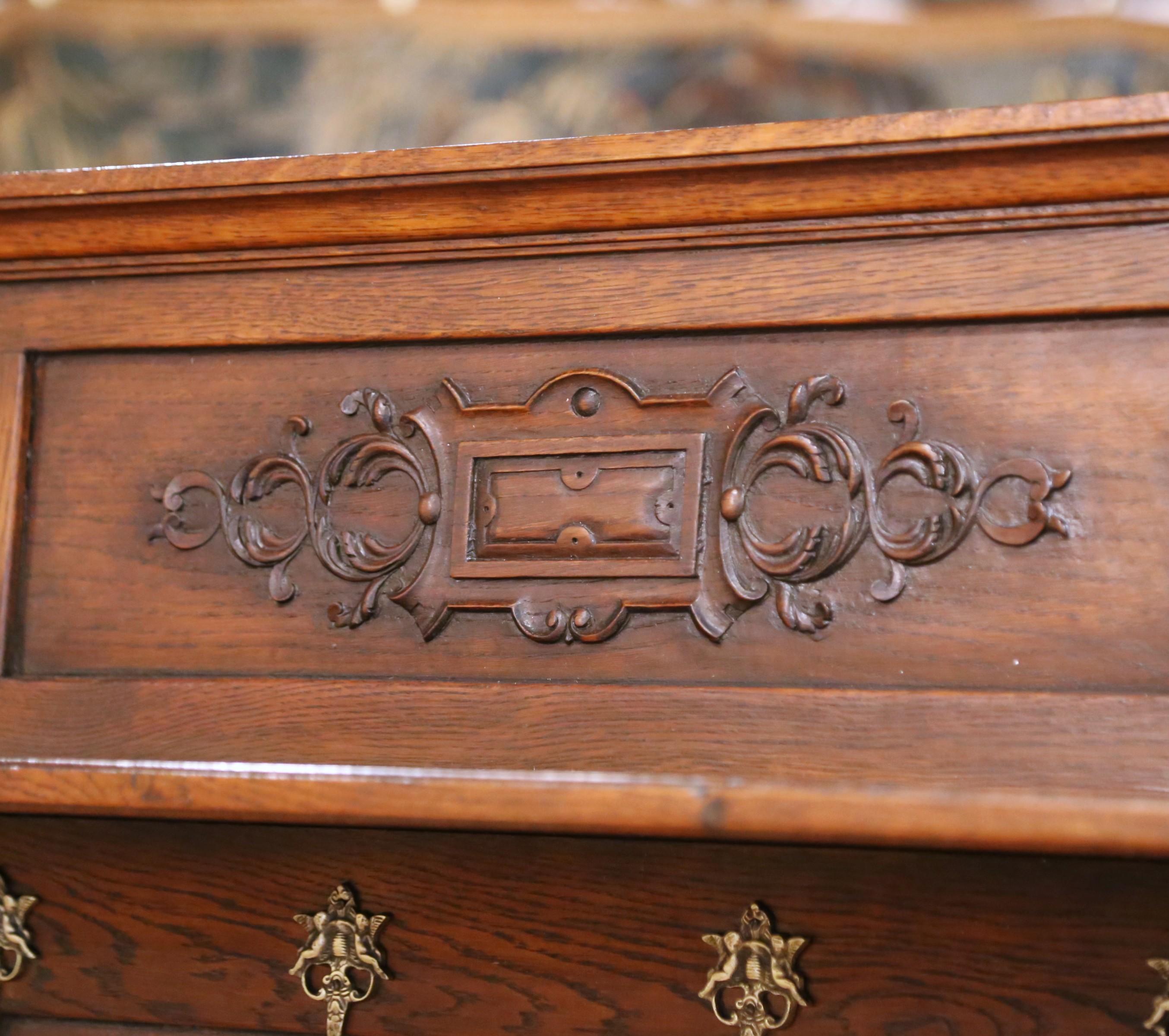 Hand-Carved 19th C. French Gothic Oak Hall Stand Bench Heraldic Crest and Linen Fold Panels For Sale