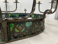 19th Century French Gothic Wrought Iron and Stained Glass 12-Light Chandelier