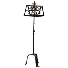 19th C. French Gothic Wrought Iron Double-Sided Music Stand with Fleur-de-Lis